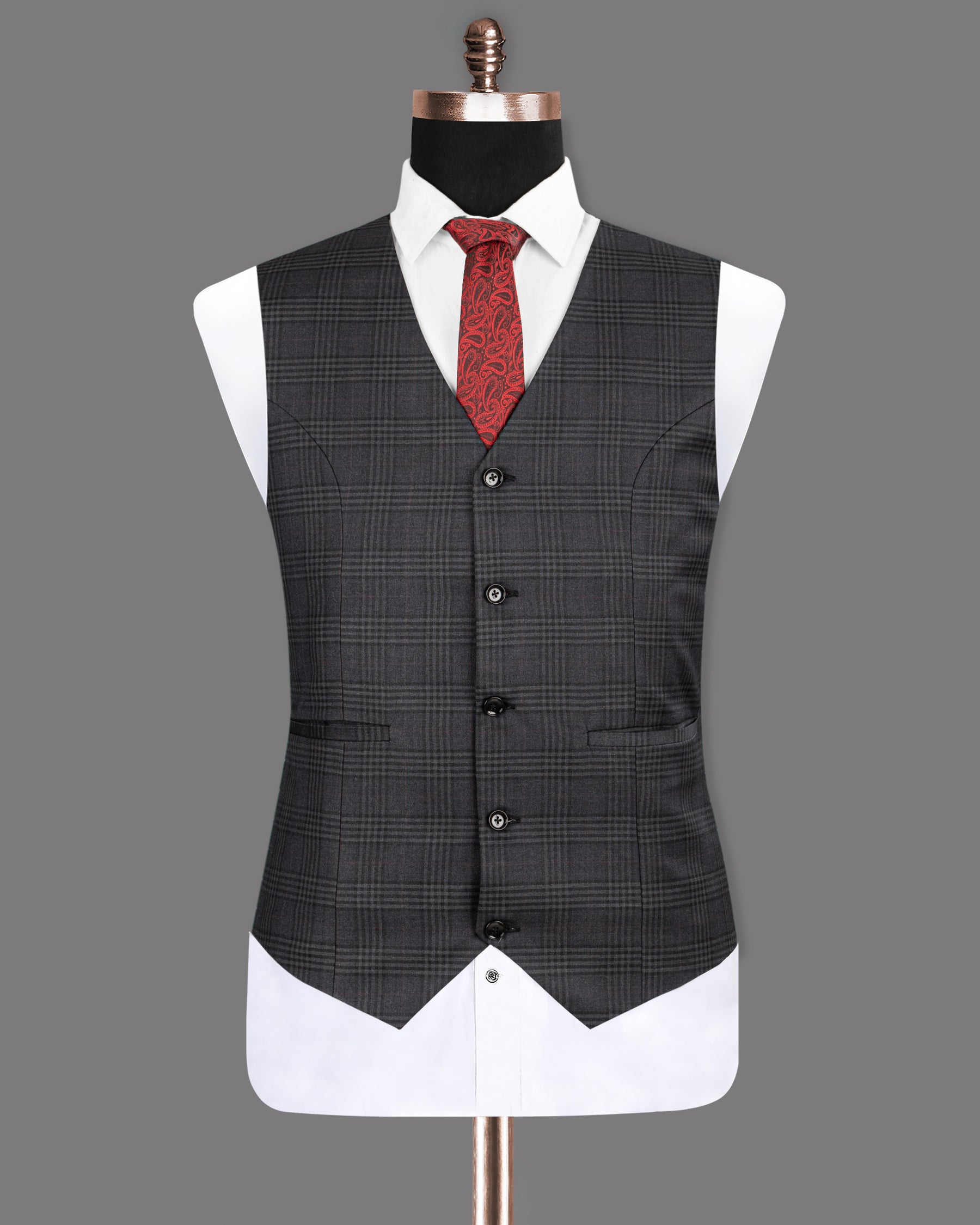 Thunder Gray Windowpane Wool Rich Waistcoat V1230-42, V1230-54, V1230-38, V1230-44, V1230-36, V1230-40, V1230-46, V1230-48, V1230-50, V1230-52, V1230-56, V1230-58, V1230-60