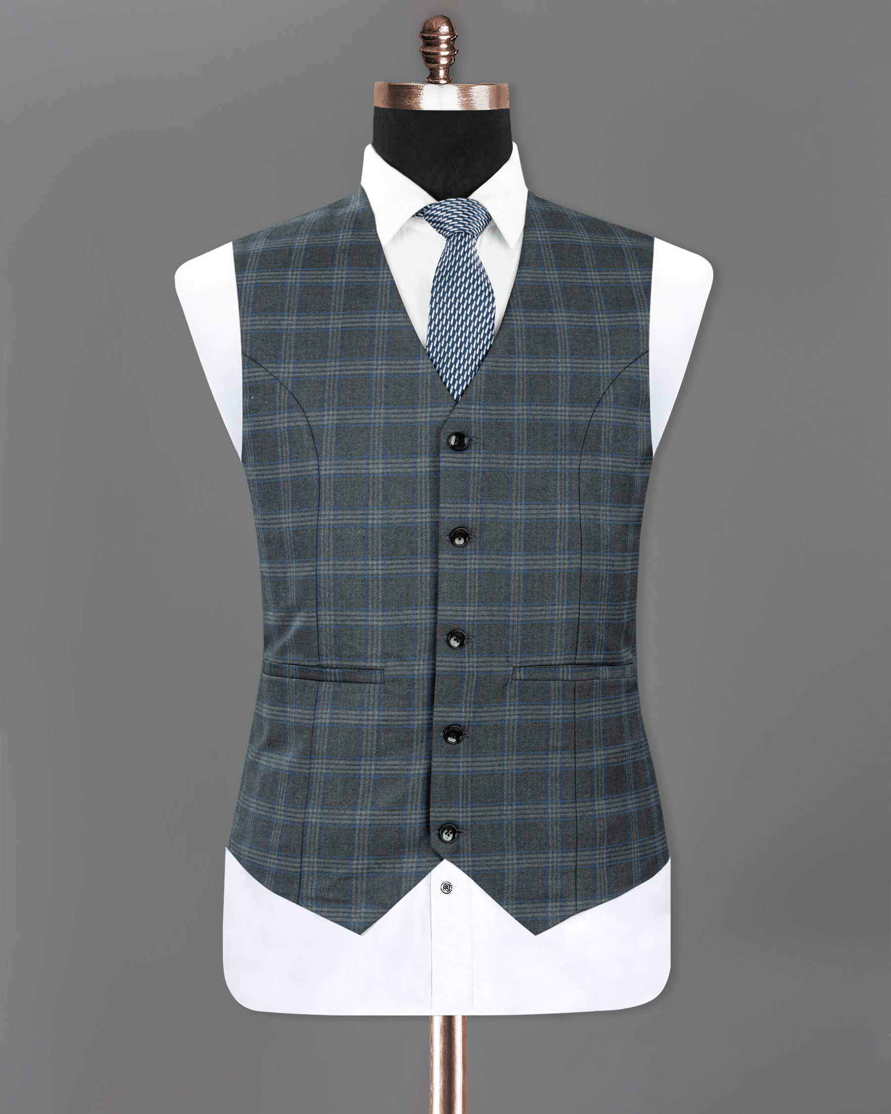 Scarpa Flow Gray Windowpane Wool Rich Waistcoat V1231-36, V1231-38, V1231-40, V1231-42, V1231-44, V1231-46, V1231-48, V1231-50, V1231-52, V1231-54, V1231-56, V1231-58, V1231-60