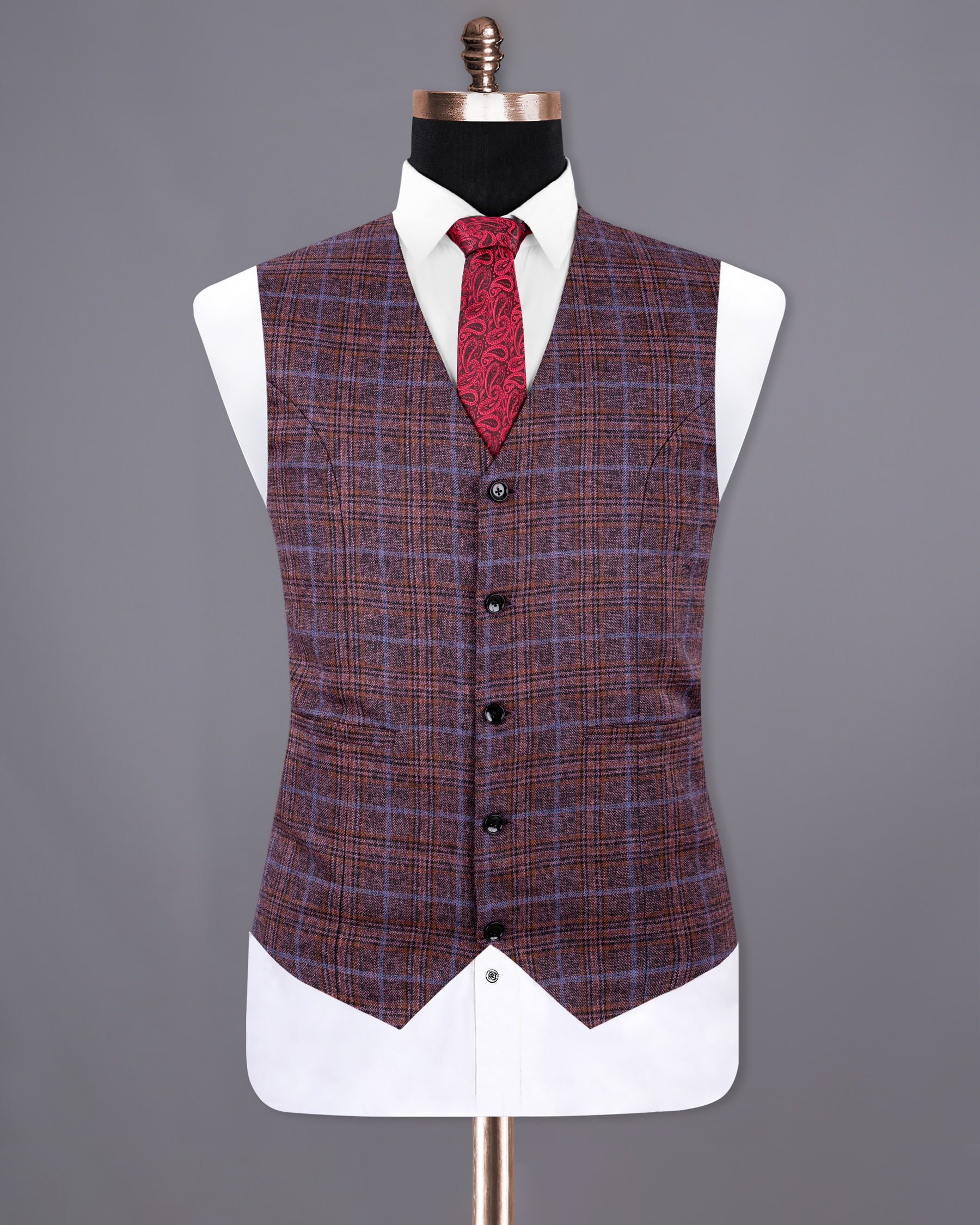 Old Copper Colorful Plaid Wool Rich Waistcoat V1235-36, V1235-40, V1235-52, V1235-60, V1235-38, V1235-42, V1235-44, V1235-46, V1235-48, V1235-50, V1235-54, V1235-56, V1235-58