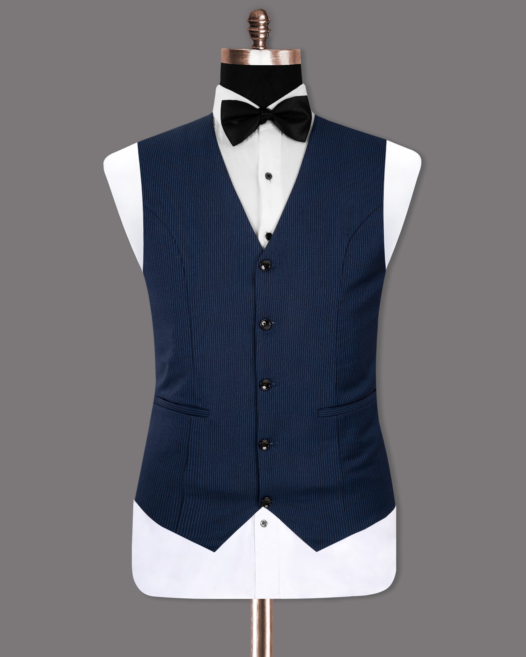 Midnight and Chambray blue Striped Woolrich Waistcoat V1272-36, V1272-38, V1272-40, V1272-42, V1272-44, V1272-46, V1272-48, V1272-50, V1272-52, V1272-54, V1272-56, V1272-58, V1272-60