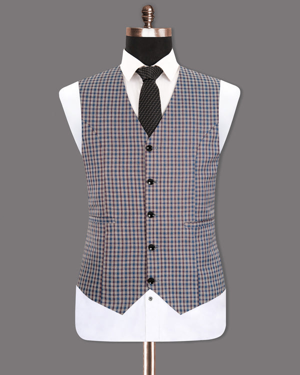 Brown with Blue Gingham wool rich Waistcoat V1278-36, V1278-38, V1278-40, V1278-42, V1278-44, V1278-46, V1278-48, V1278-50, V1278-52, V1278-54, V1278-56, V1278-58, V1278-60