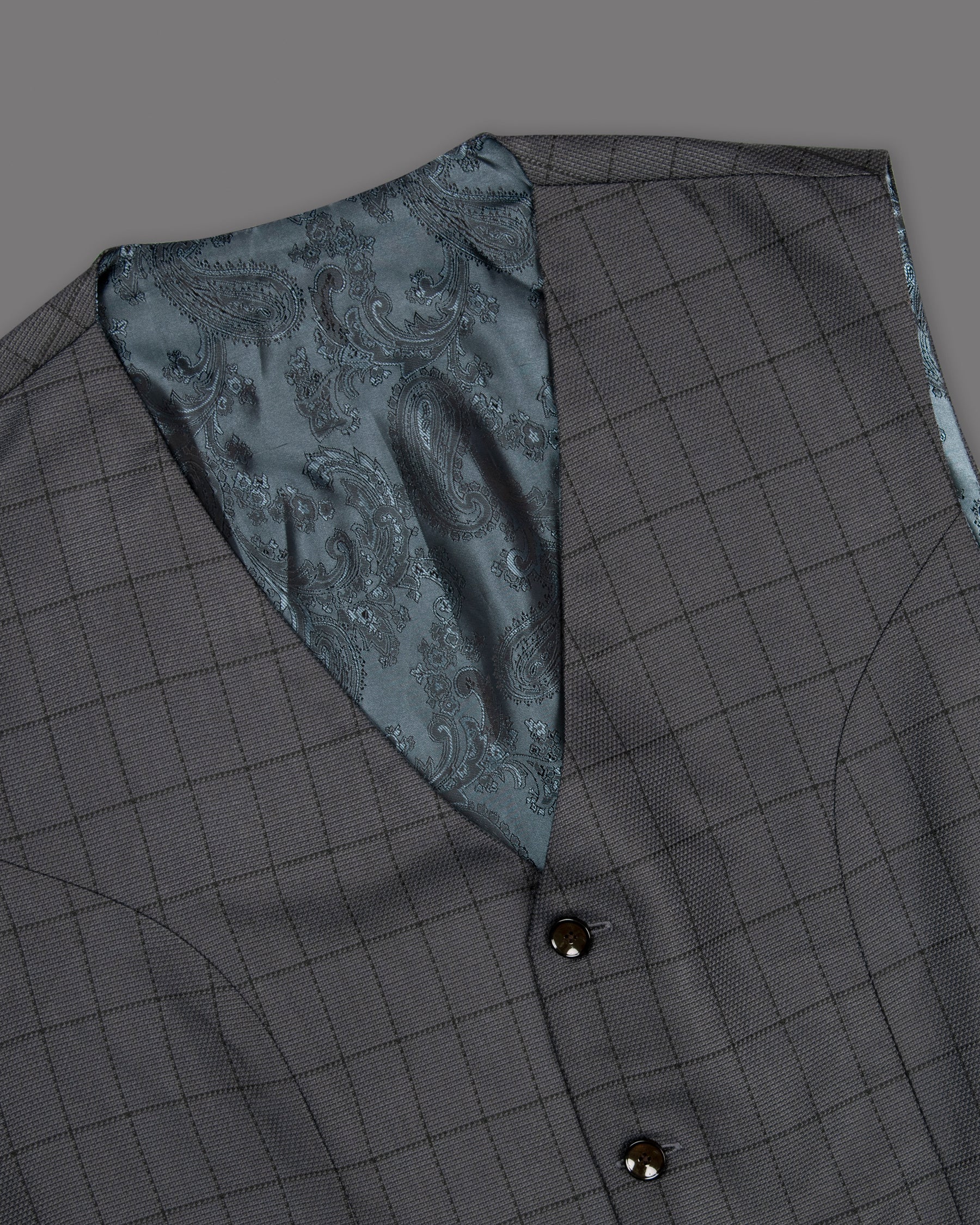 Fuscous Gray Windowpane Wool Rich Waistcoat V1282-36, V1282-38, V1282-40, V1282-42, V1282-44, V1282-46, V1282-48, V1282-50, V1282-52, V1282-54, V1282-56, V1282-58, V1282-60