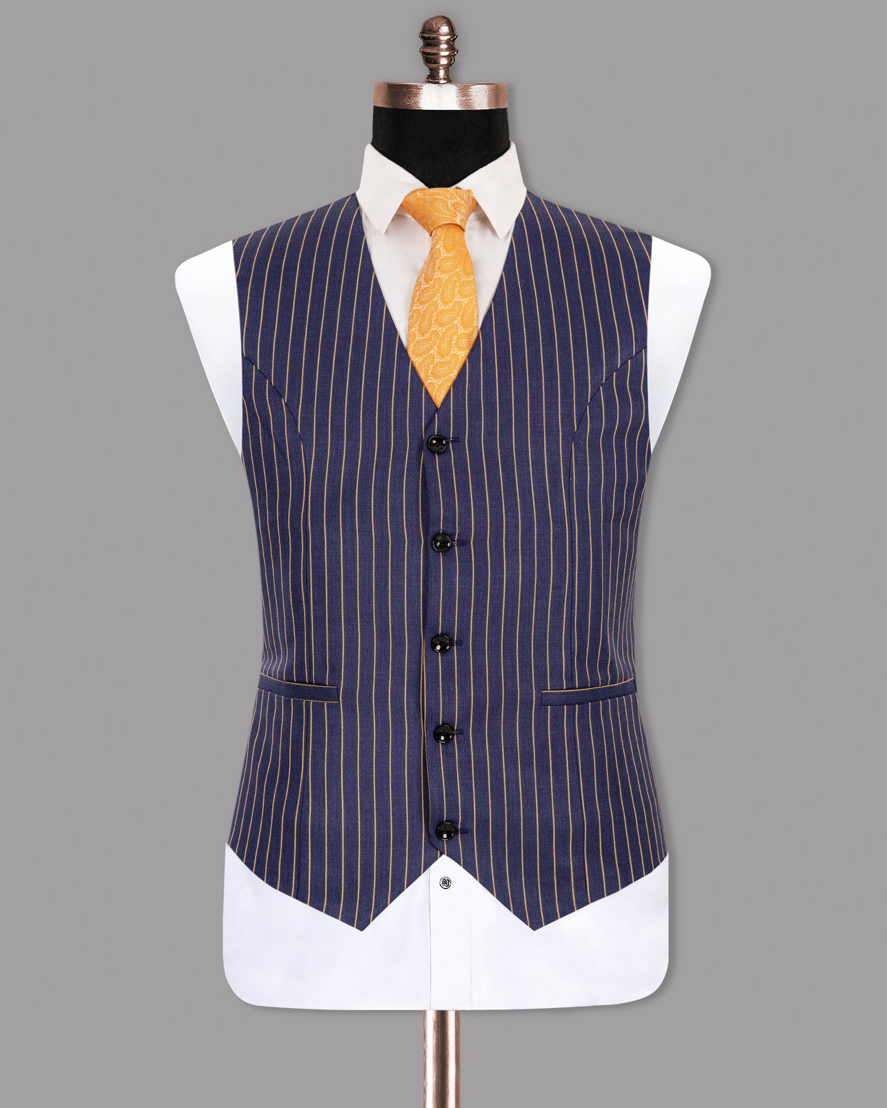 Gulf Blue Striped Premium Cotton Waistcoat V1284-36, V1284-38, V1284-40, V1284-42, V1284-44, V1284-46, V1284-48, V1284-50, V1284-60, V1284-52, V1284-54, V1284-56, V1284-58