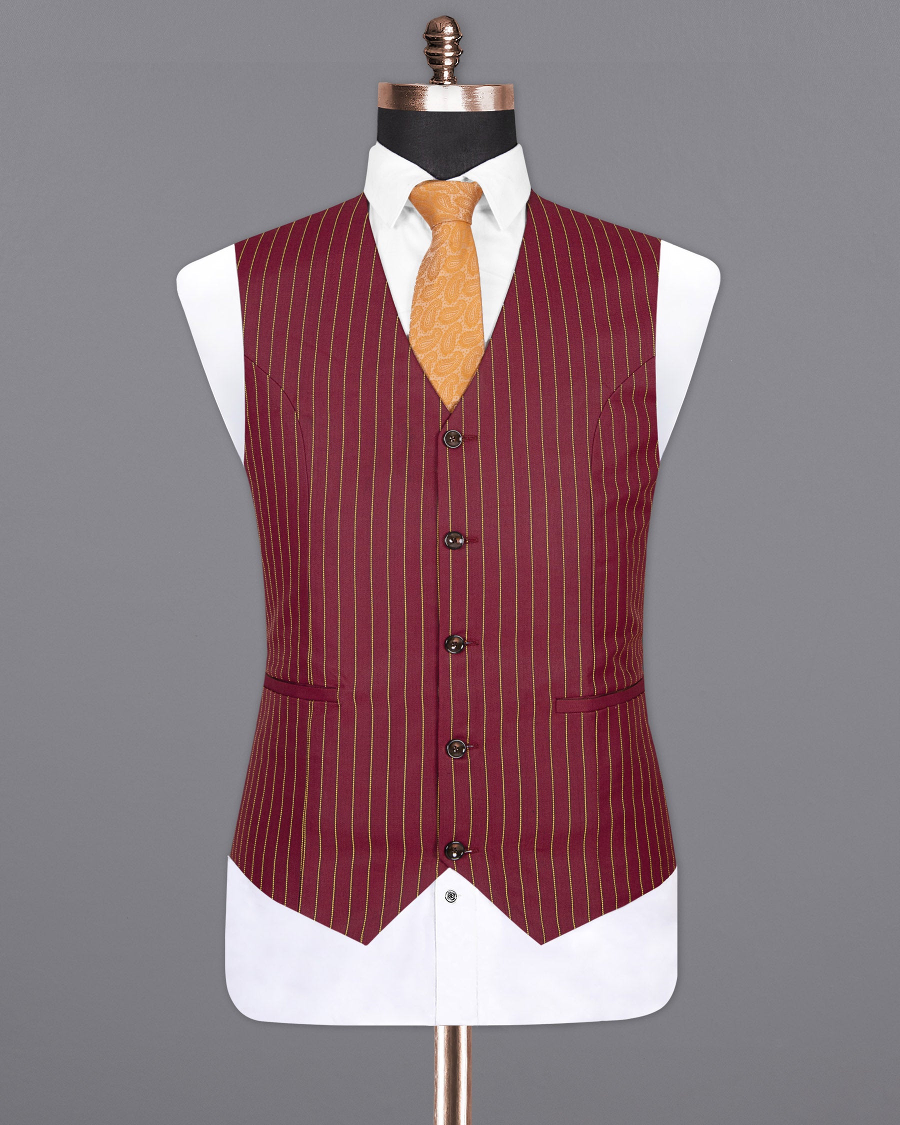 Tosca Red with Cream Can Yellow Striped Woolrich Waistcoat V1290-36, V1290-38, V1290-42, V1290-52, V1290-60, V1290-40, V1290-44, V1290-46, V1290-48, V1290-50, V1290-54, V1290-56, V1290-58