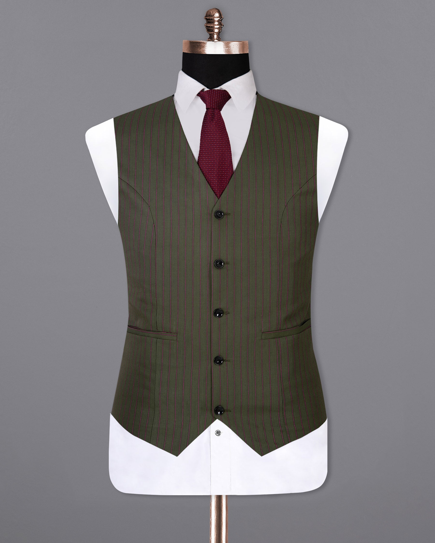 Kelp Green and Mulberry Pink Striped Woolrich Waistcoat V1291-36, V1291-38, V1291-40, V1291-46, V1291-48, V1291-50, V1291-52, V1291-56, V1291-60, V1291-42, V1291-54, V1291-58, V1291-44