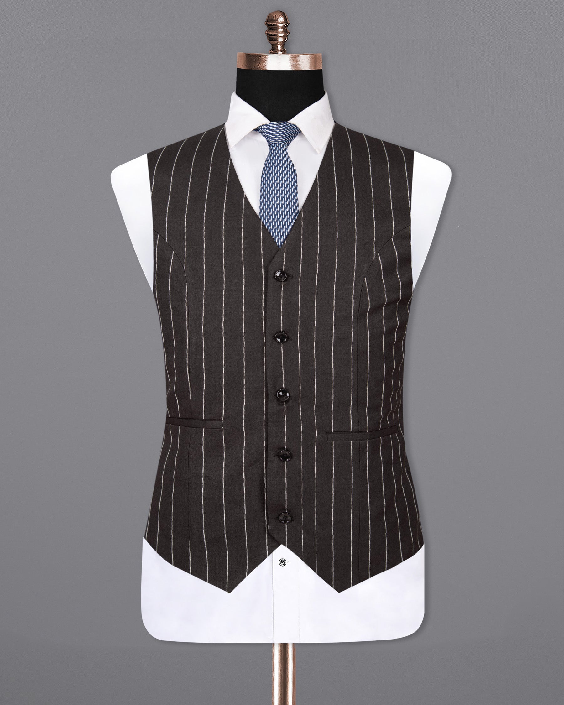 Charcoal Gray with white Striped Woolrich Waistcoat V1293-36, V1293-38, V1293-44, V1293-46, V1293-56, V1293-60, V1293-40, V1293-42, V1293-48, V1293-50, V1293-52, V1293-54, V1293-58