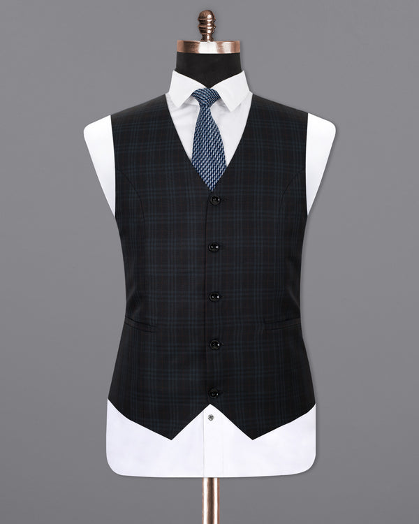 Shark Black Plaid Wool Rich Sports Waistcoat