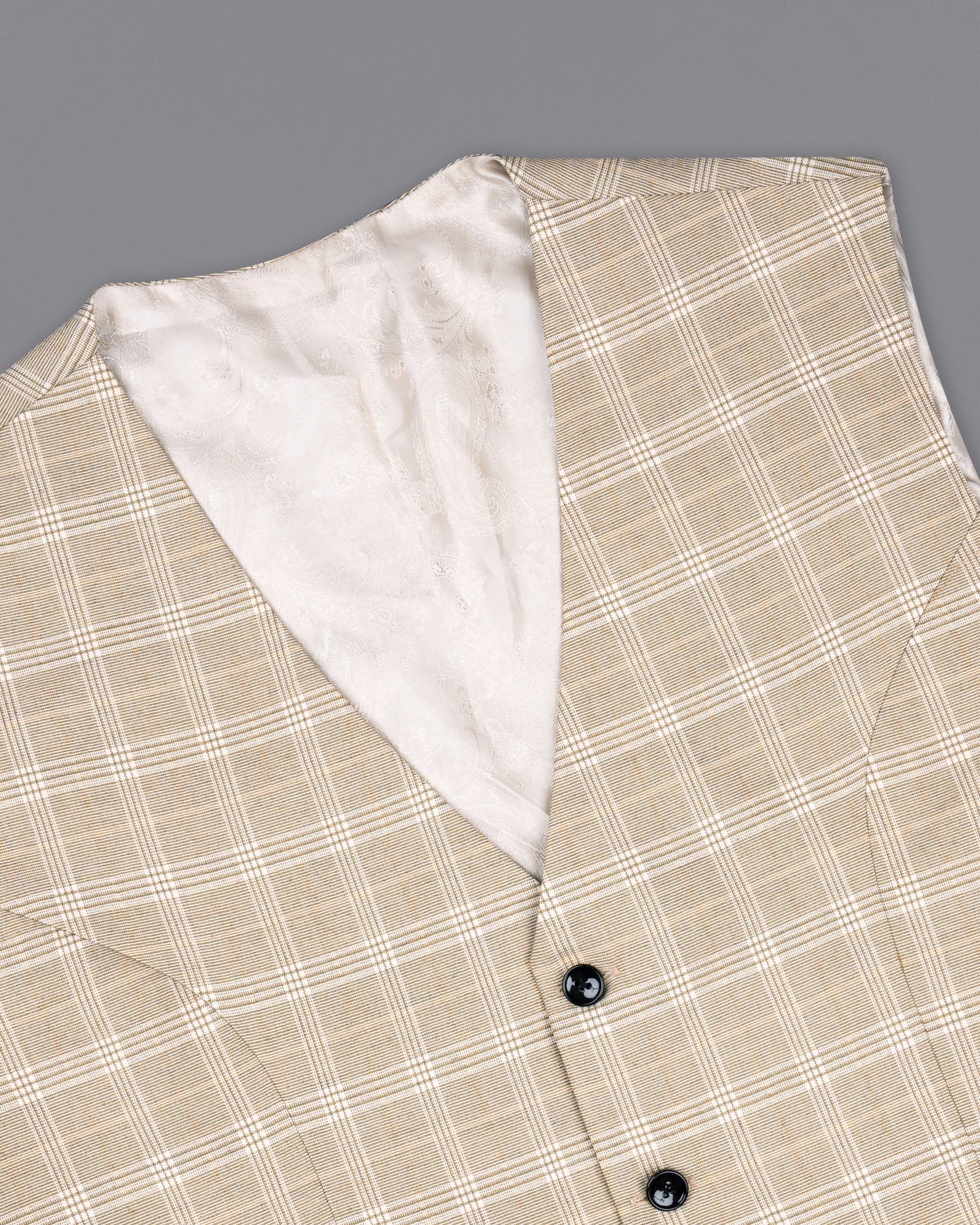 Mongoose Cream Plaid Wool Rich Waistcoat