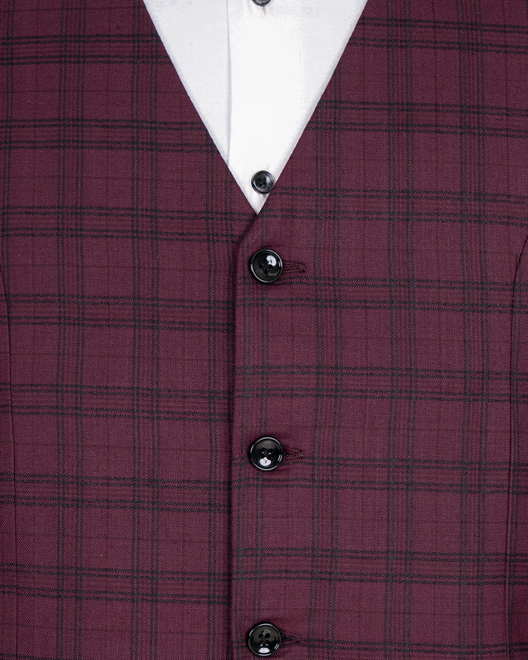 Eggplant Red Plaid Wool Rich Waistcoat V1379-36, V1379-38, V1379-40, V1379-42, V1379-44, V1379-46, V1379-48, V1379-50, V1379-52, V1379-54, V1379-56, V1379-58, V1379-60