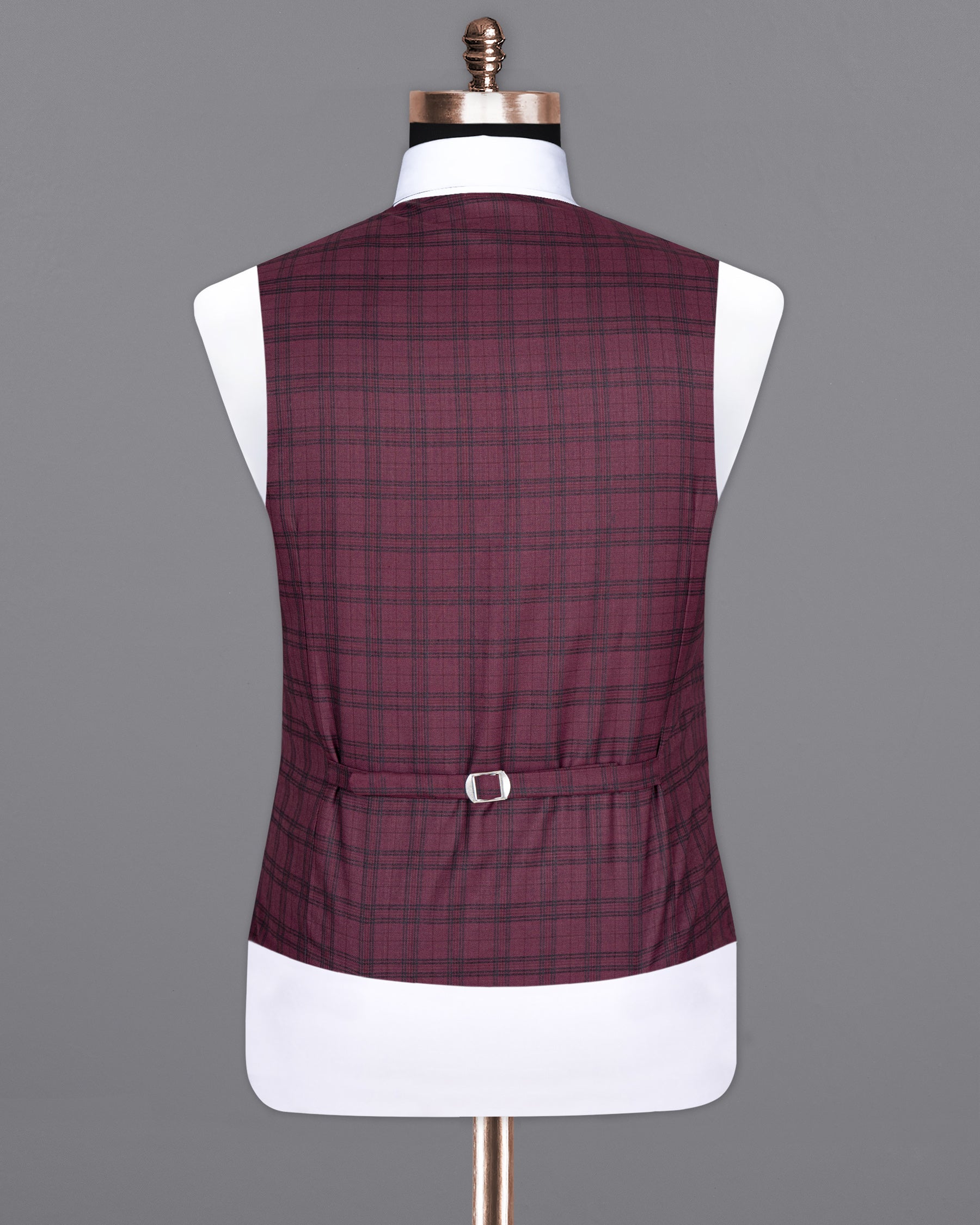 Eggplant Red Plaid Wool Rich Waistcoat V1379-36, V1379-38, V1379-40, V1379-42, V1379-44, V1379-46, V1379-48, V1379-50, V1379-52, V1379-54, V1379-56, V1379-58, V1379-60