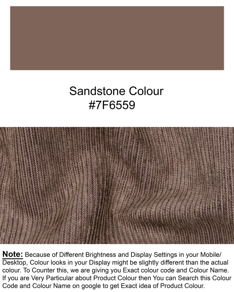 Sandstone Brown Striped Corduroy Premium Cotton Waistcoat V1389-36, V1389-38, V1389-40, V1389-42, V1389-44, V1389-46, V1389-48, V1389-50, V1389-52, V1389-54, V1389-56, V1389-58, V1389-60
