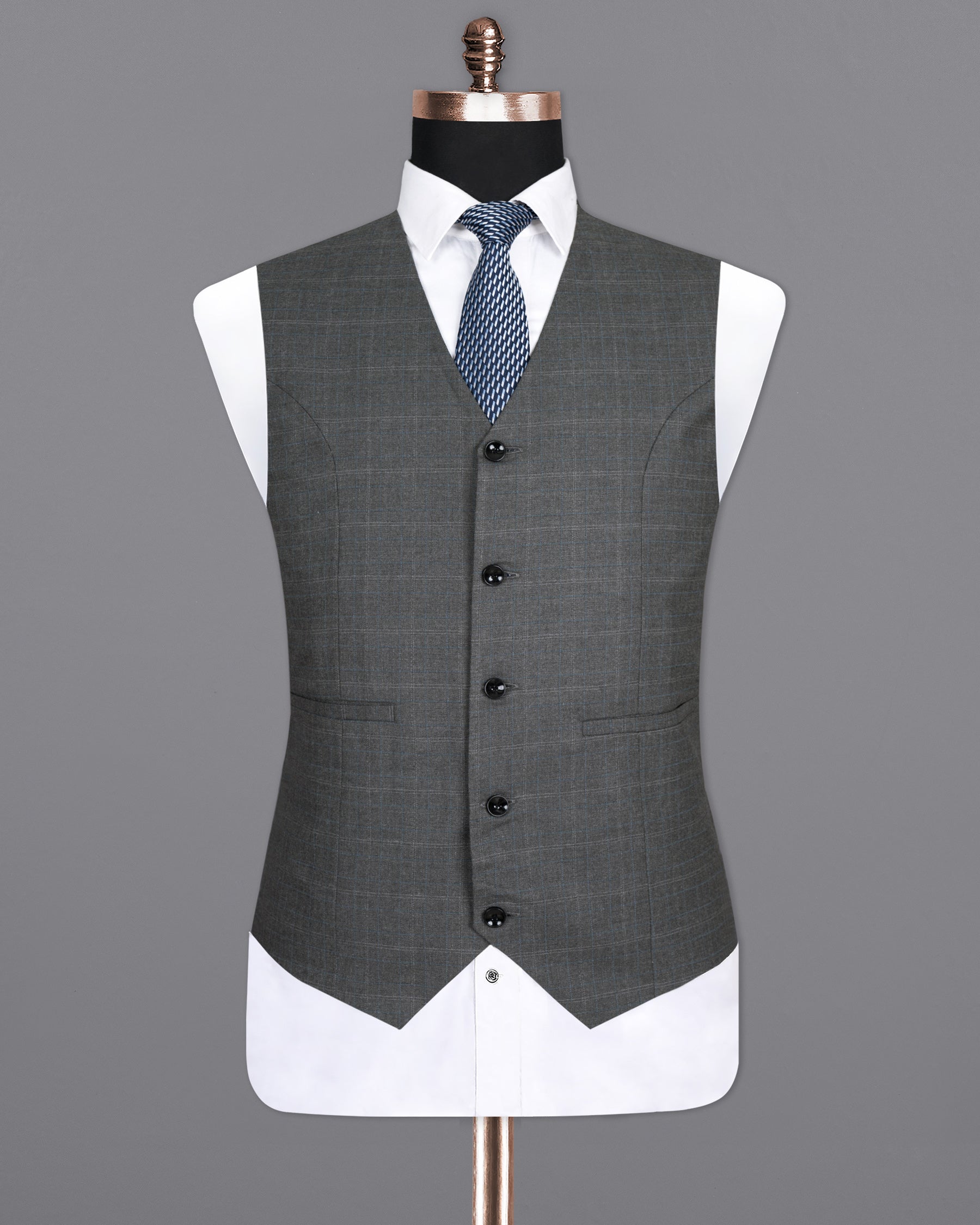 Chicago Grey Subtle Plaid Wool Rich Waistcoat V1390-36, V1390-38, V1390-40, V1390-42, V1390-44, V1390-46, V1390-48, V1390-50, V1390-52, V1390-54, V1390-56, V1390-58, V1390-60