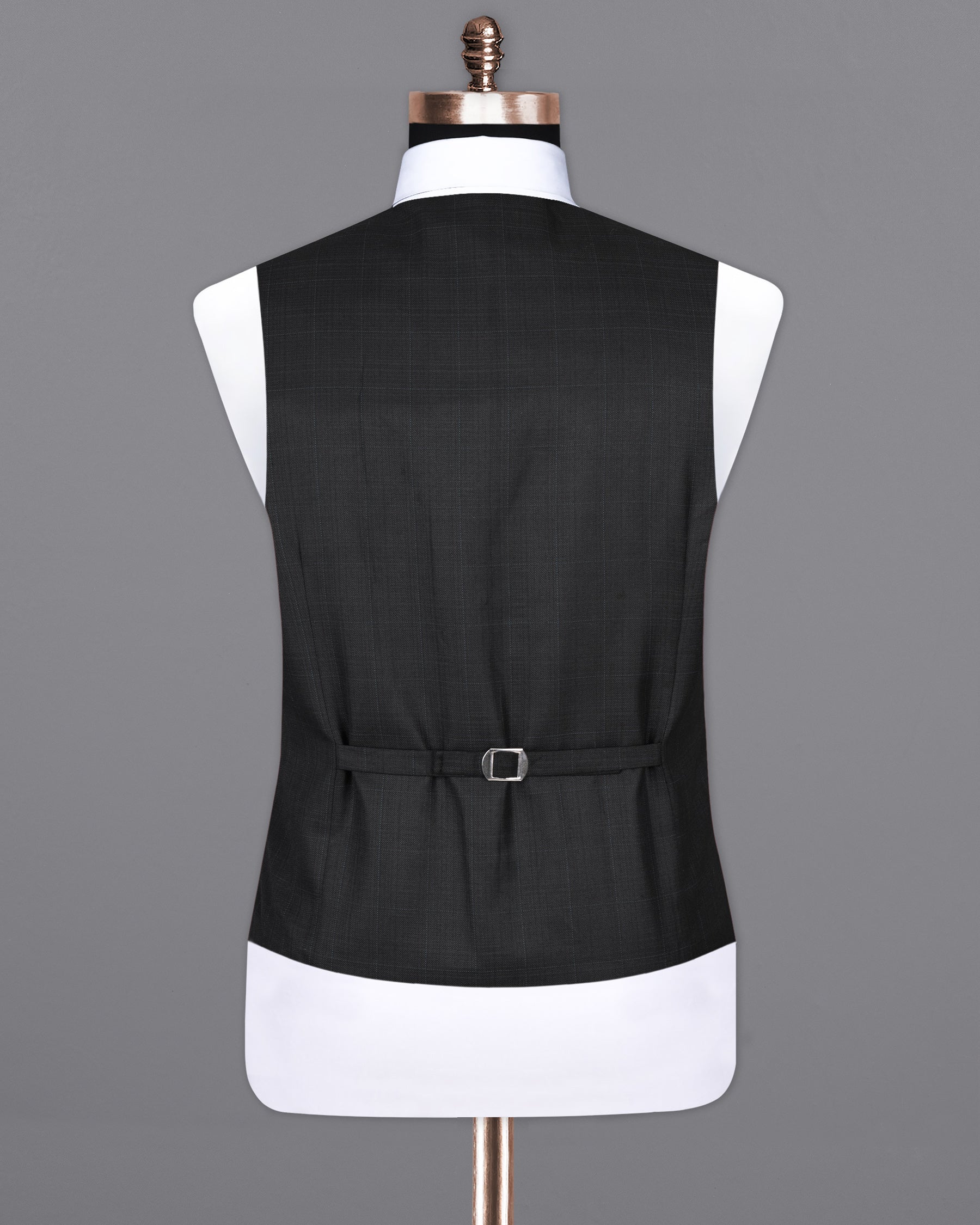 Log Cabin Black Subtle Plaid Wool Rich Waistcoat V1393-36, V1393-38, V1393-40, V1393-42, V1393-44, V1393-46, V1393-48, V1393-50, V1393-52, V1393-54, V1393-56, V1393-58, V1393-60