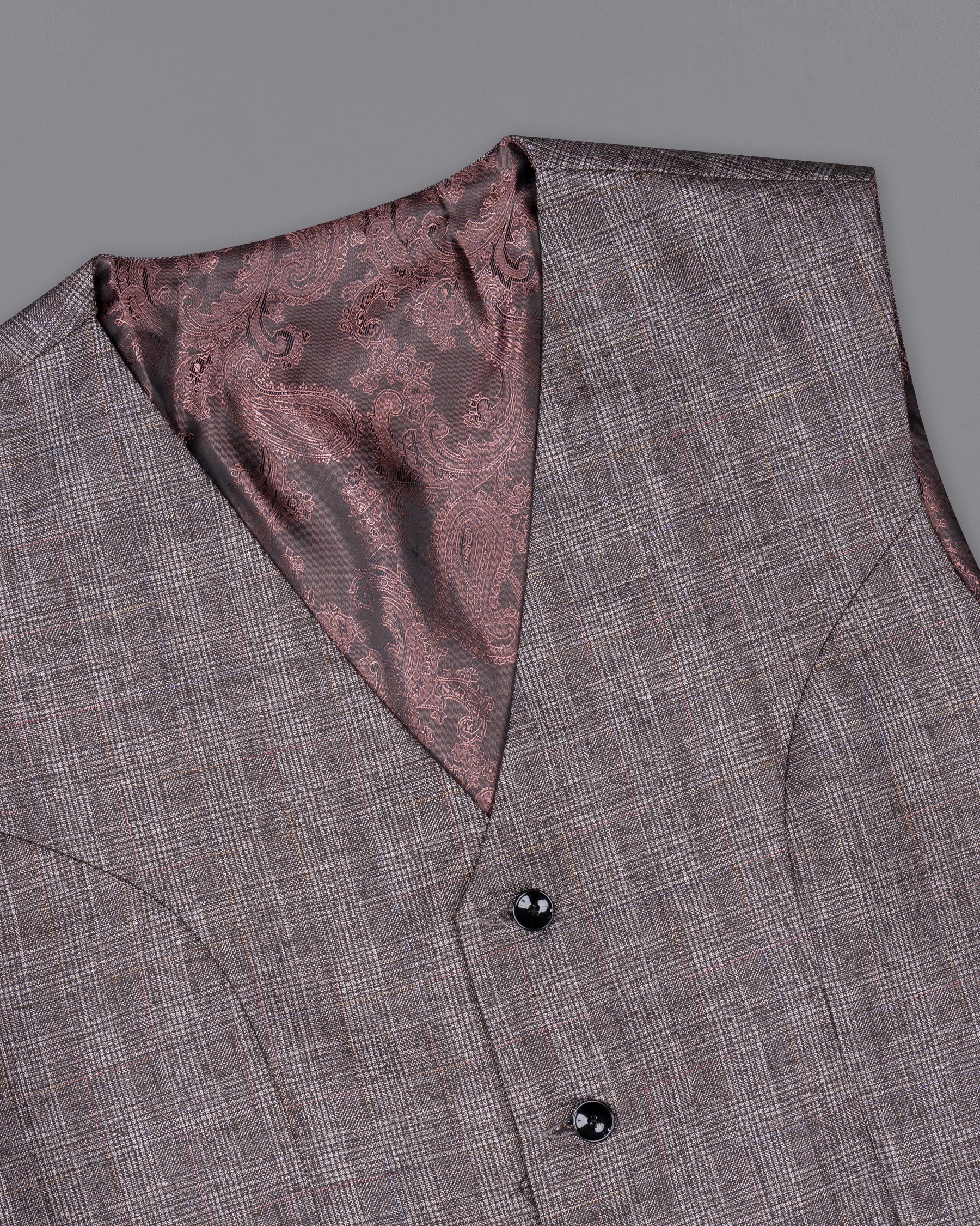 Don Juan Brown Plaid Wool Rich Waistcoat V1394-36, V1394-38, V1394-40, V1394-42, V1394-44, V1394-46, V1394-48, V1394-50, V1394-52, V1394-54, V1394-56, V1394-58, V1394-60