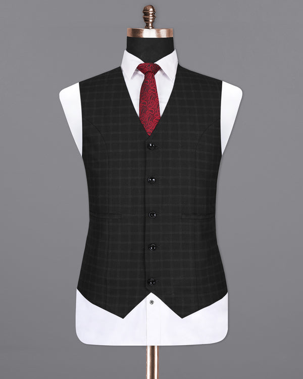 Bunker Black Windowpane Wool Rich Waistcoat