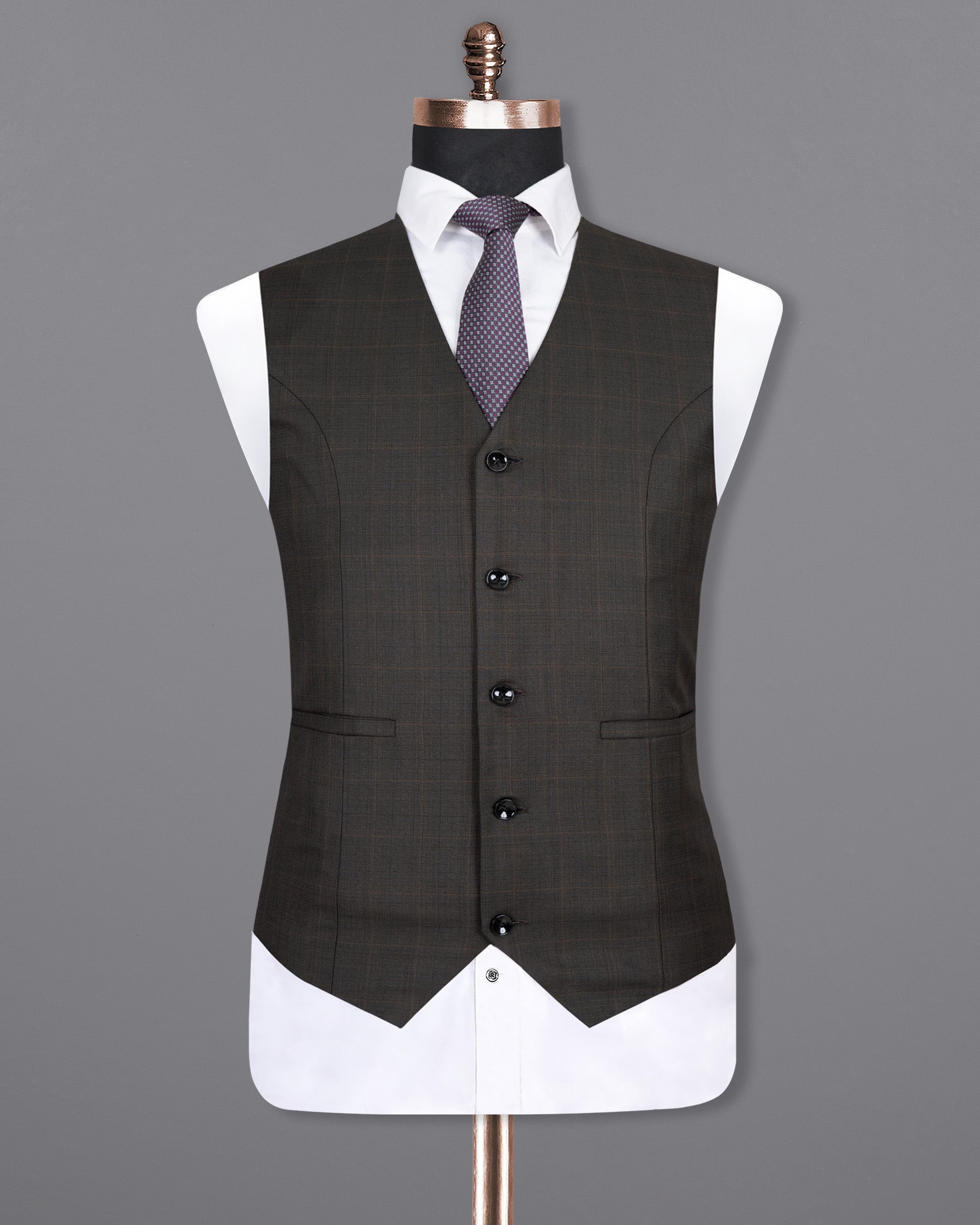 Masala Brown Plaid Wool Rich Waistcoat V1407-36, V1407-38, V1407-40, V1407-42, V1407-44, V1407-46, V1407-48, V1407-50, V1407-52, V1407-54, V1407-56, V1407-58, V1407-60