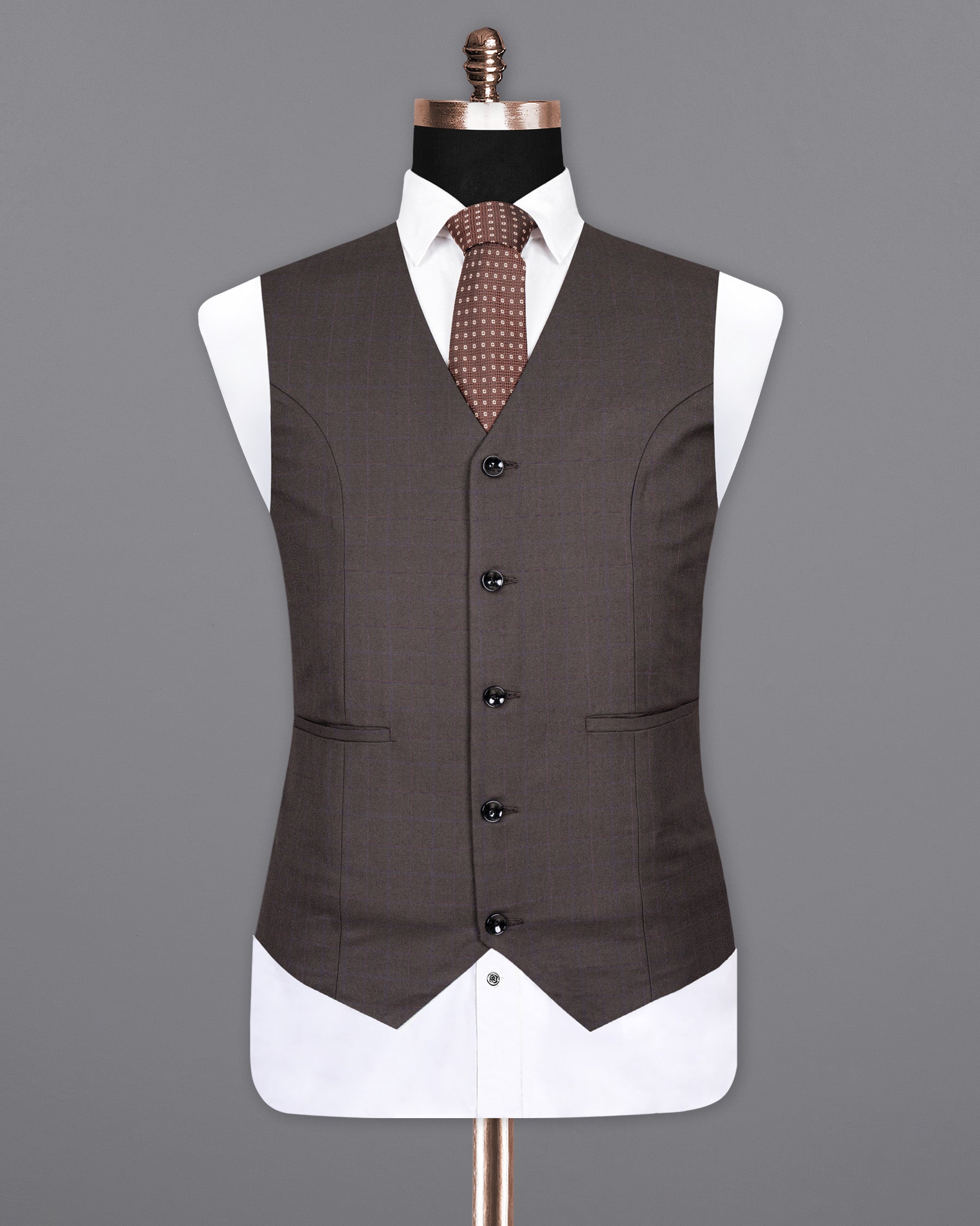 Tundora Brown Subtle Windowpane Wool Rich Waistcoat V1421-36, V1421-38, V1421-40, V1421-42, V1421-44, V1421-46, V1421-48, V1421-50, V1421-52, V1421-54, V1421-56, V1421-58, V1421-60