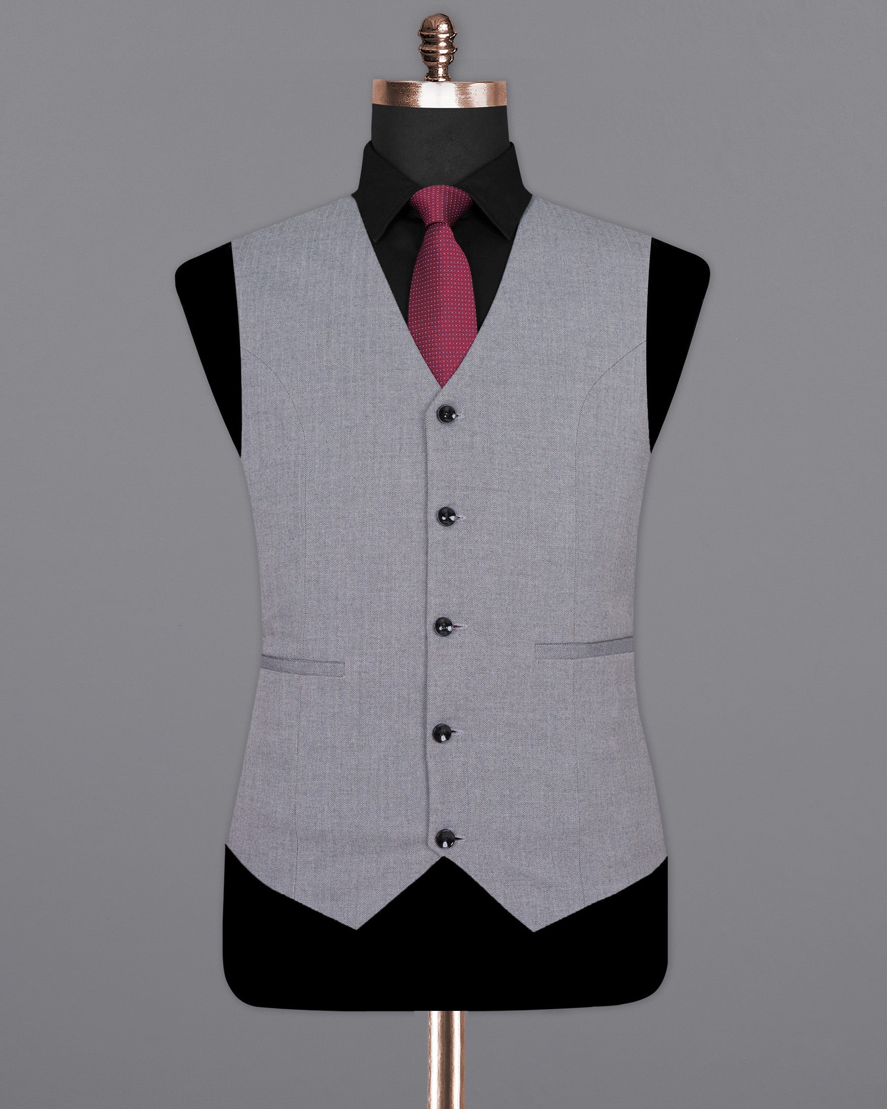 Spun Pearl Grey Herringbone Premium Cotton Waistcoat V1435-36, V1435-38, V1435-40, V1435-42, V1435-44, V1435-46, V1435-48, V1435-50, V1435-52, V1435-54, V1435-56, V1435-58, V1435-60