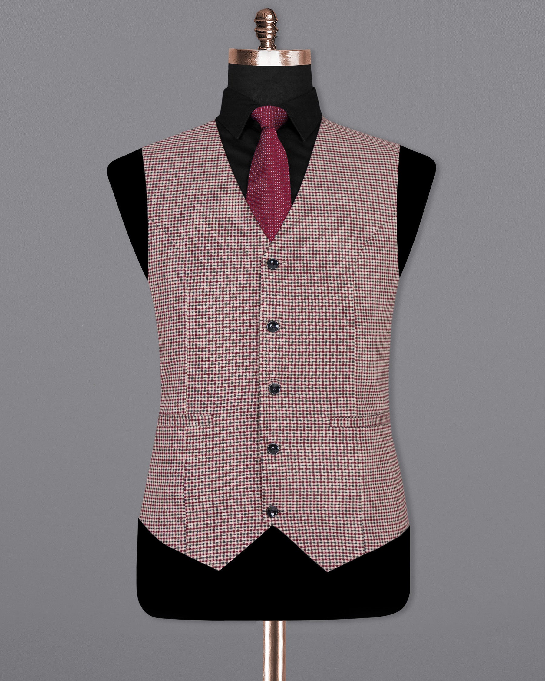 Brown with Maroon Gingham heavyweight tweed Wool Rich Waistcoat V1442-36, V1442-38, V1442-40, V1442-42, V1442-44, V1442-46, V1442-48, V1442-50, V1442-52, V1442-54, V1442-56, V1442-58, V1442-60