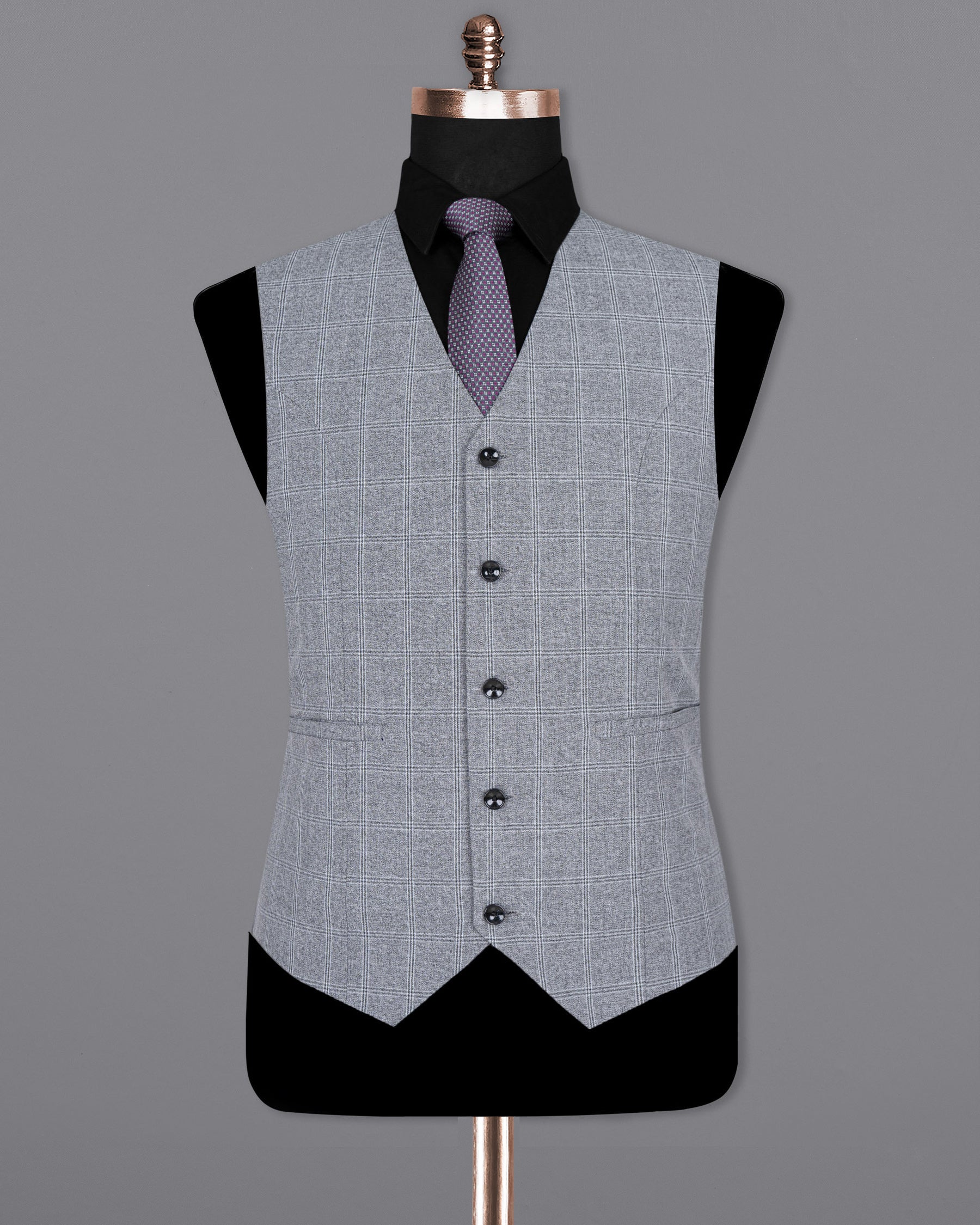 Manatee Grey windowpane Wool Rich Waistcoat V1445-36, V1445-38, V1445-40, V1445-42, V1445-44, V1445-46, V1445-48, V1445-50, V1445-52, V1445-54, V1445-56, V1445-58, V1445-60