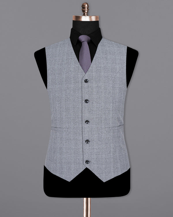 Manatee Grey windowpane Wool Rich Waistcoat V1445-36, V1445-38, V1445-40, V1445-42, V1445-44, V1445-46, V1445-48, V1445-50, V1445-52, V1445-54, V1445-56, V1445-58, V1445-60