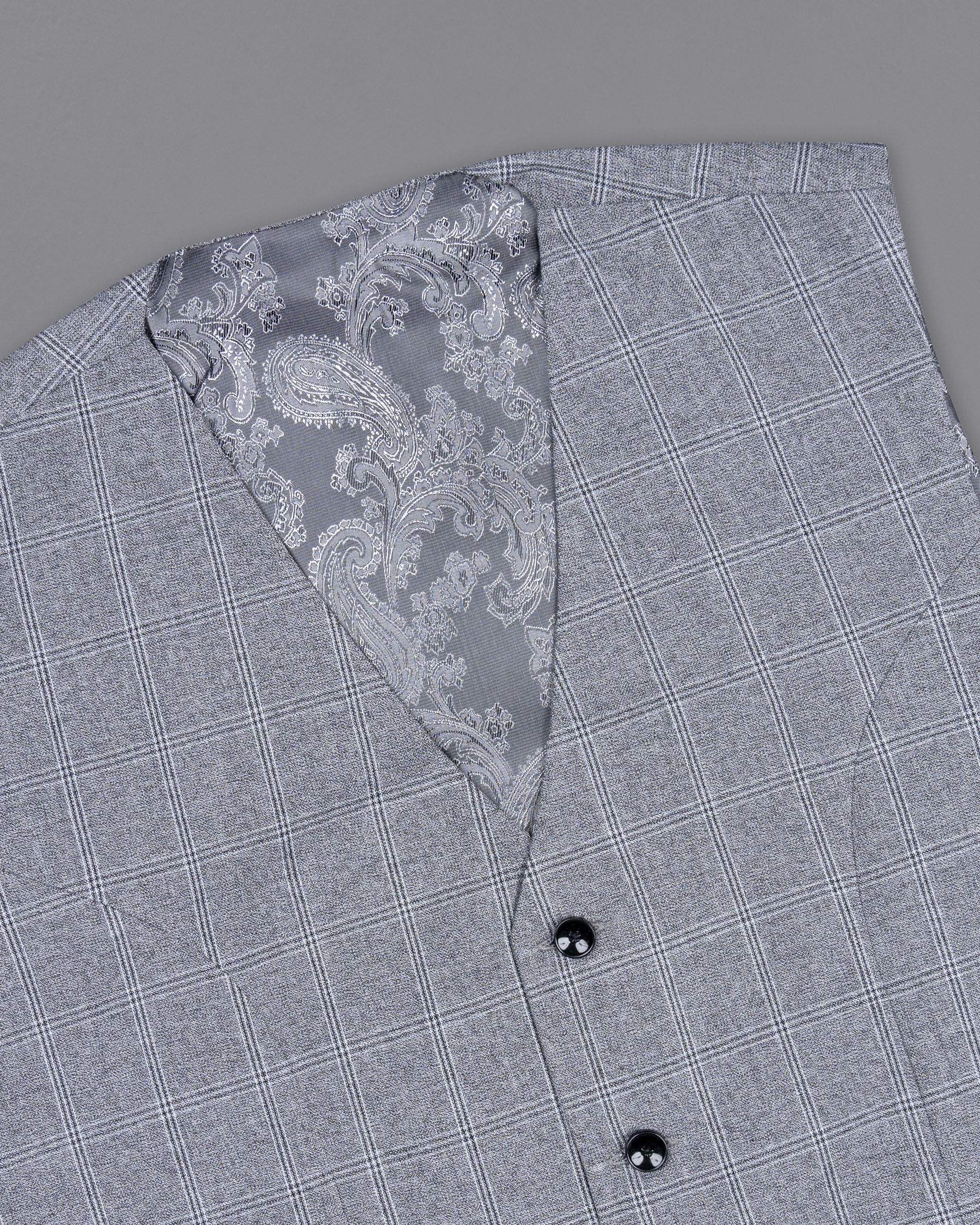Manatee Grey windowpane Wool Rich Waistcoat