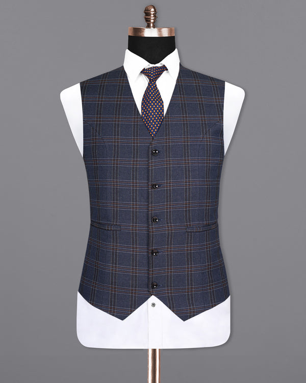 Licorice Blue Plaid heavyweight tweed Wool Rich Waistcoat V1453-36, V1453-38, V1453-40, V1453-42, V1453-44, V1453-46, V1453-48, V1453-50, V1453-52, V1453-54, V1453-56, V1453-58, V1453-60