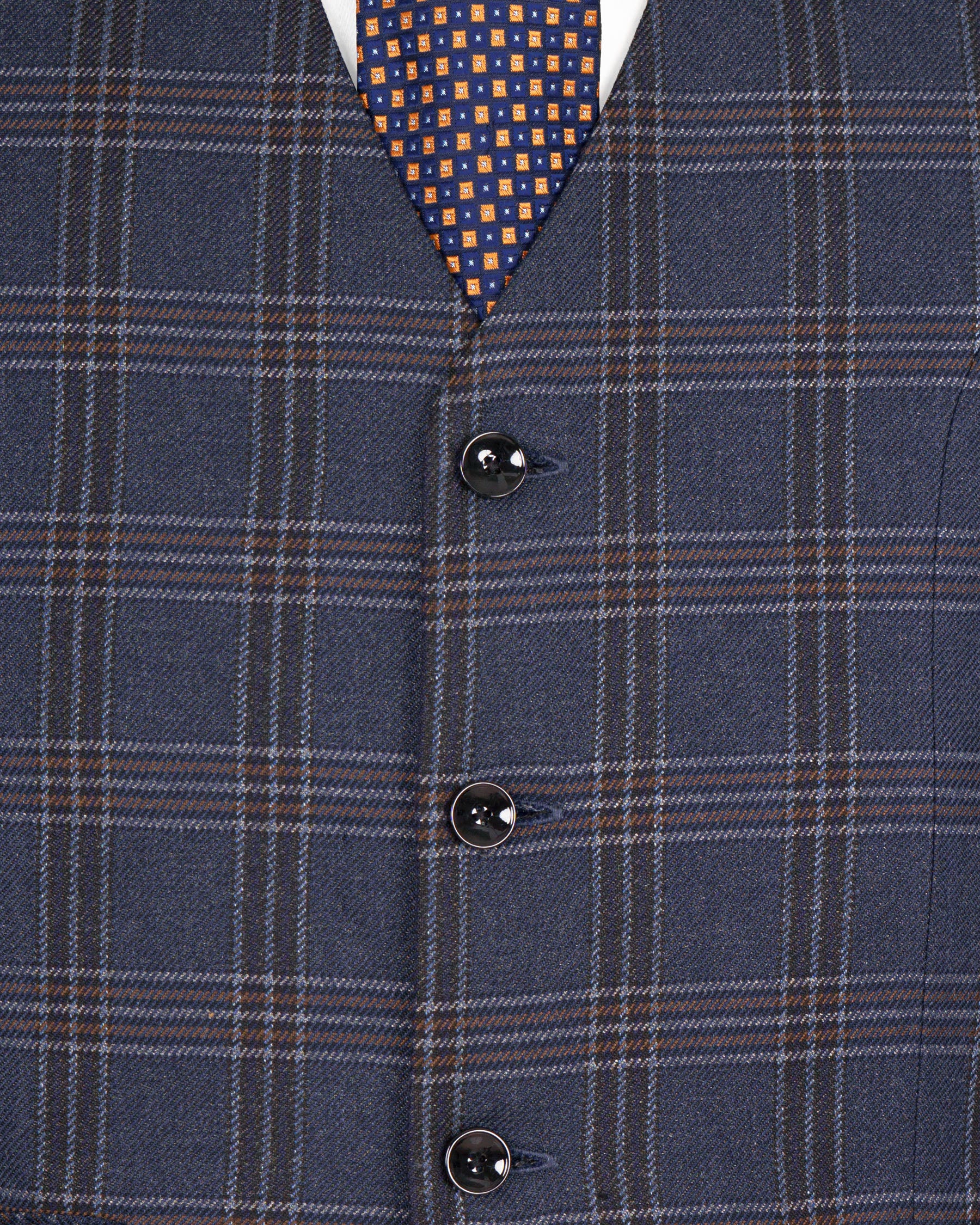 Licorice Blue Plaid heavyweight tweed Wool Rich Waistcoat V1453-36, V1453-38, V1453-40, V1453-42, V1453-44, V1453-46, V1453-48, V1453-50, V1453-52, V1453-54, V1453-56, V1453-58, V1453-60