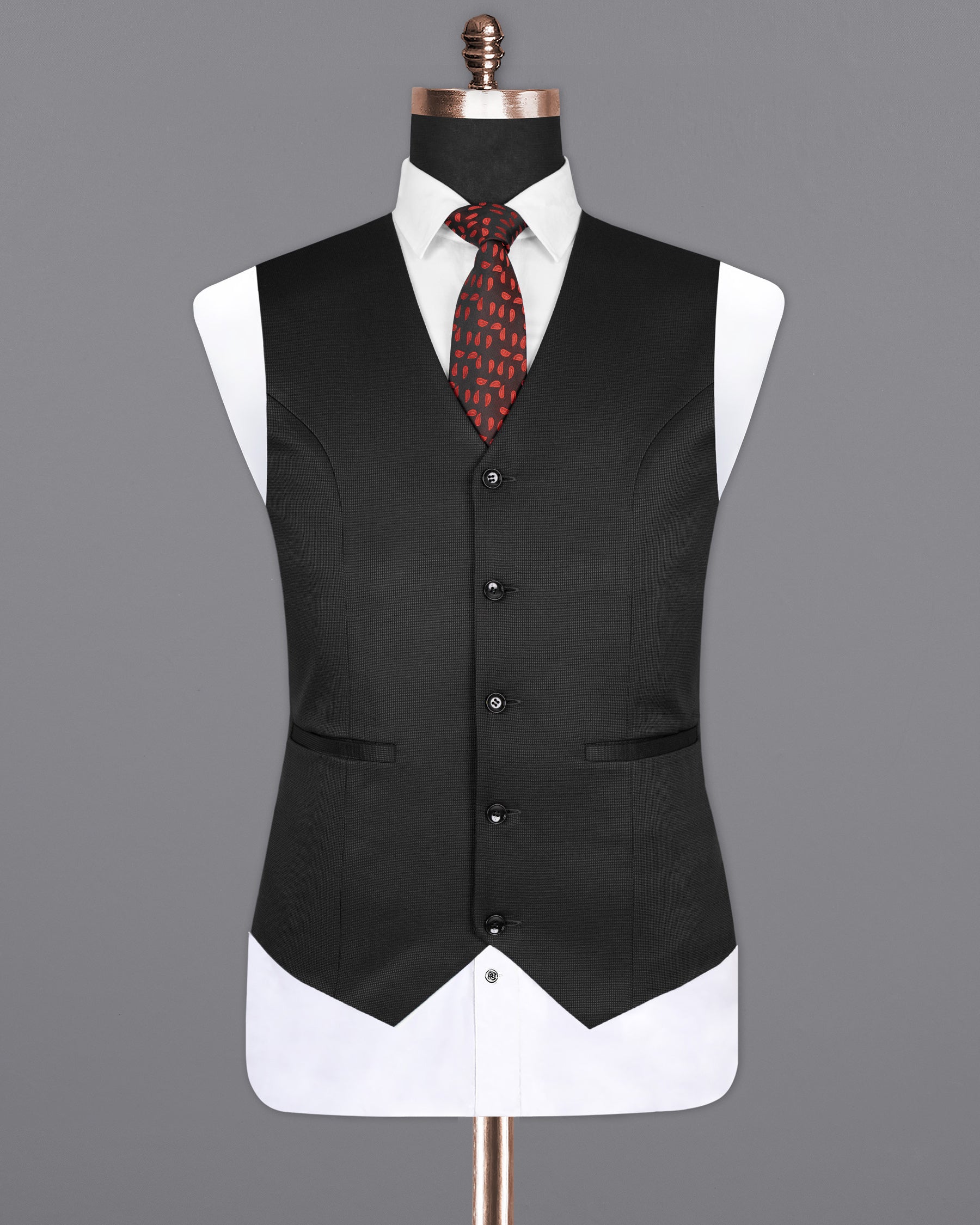 Log Cabin Black Wool Rich Waistcoat V1454-36, V1454-38, V1454-40, V1454-42, V1454-44, V1454-46, V1454-48, V1454-50, V1454-52, V1454-54, V1454-56, V1454-58, V1454-60