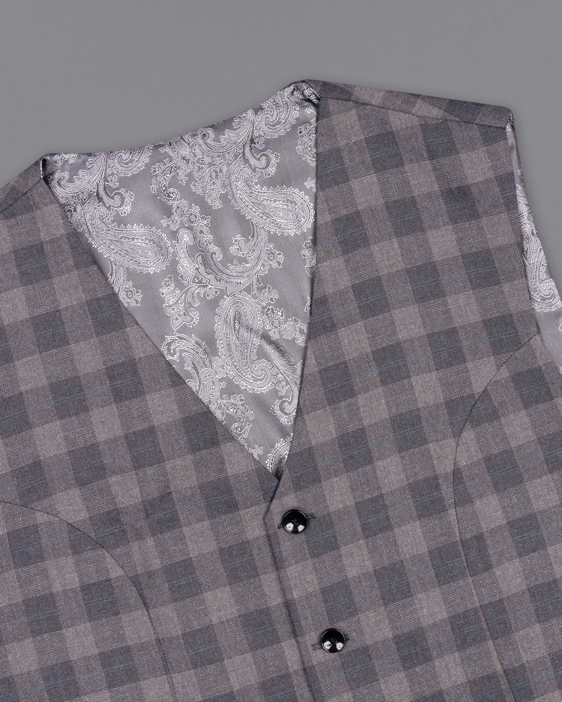 Nobel and Chicago Grey Plaid Wool Rich Waistcoat