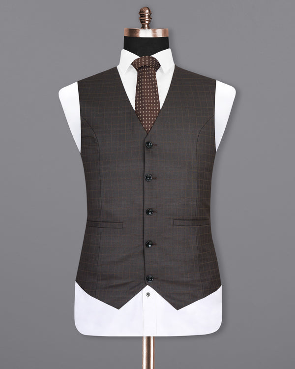 Brown Plaid Wool Rich Waistcoat V1465-36, V1465-38, V1465-40, V1465-42, V1465-44, V1465-46, V1465-48, V1465-50, V1465-52, V1465-54, V1465-56, V1465-58, V1465-60