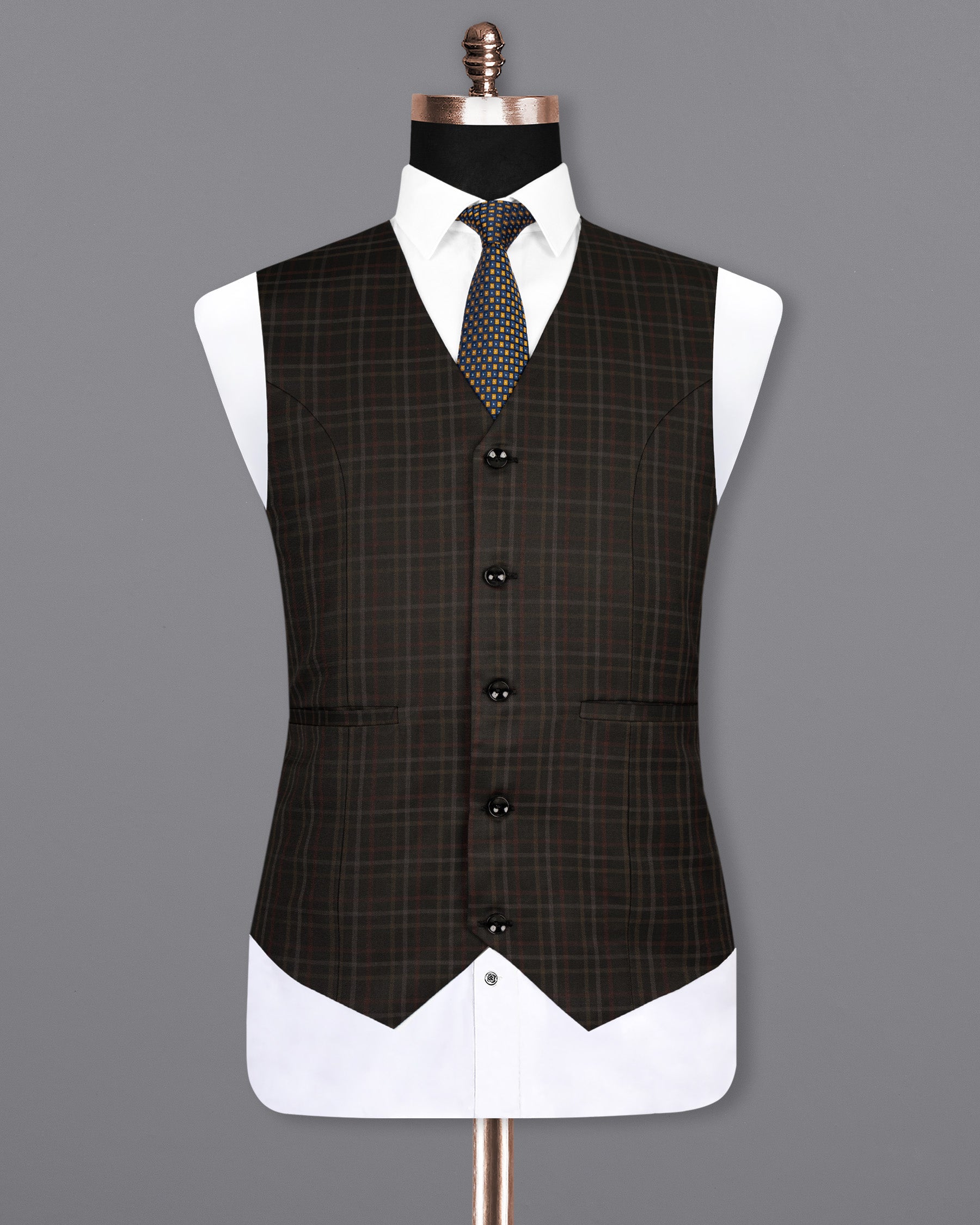  Zeus Black Plaid Wool Rich Waistcoat V1494-36, V1494-38, V1494-40, V1494-42, V1494-44, V1494-46, V1494-48, V1494-50, V1494-52, V1494-54, V1494-56, V1494-58, V1494-60