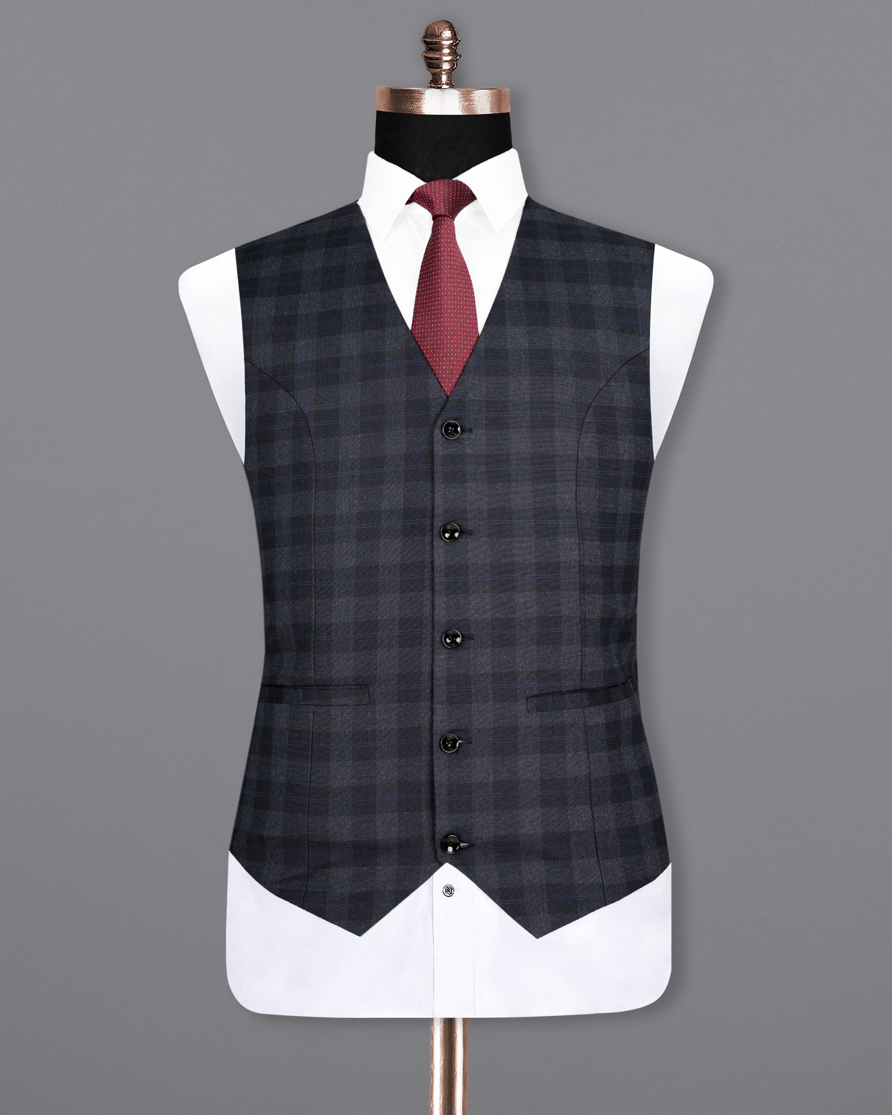 Bastille Grey Plaid Wool Rich Waistcoat V1498-36, V1498-38, V1498-40, V1498-42, V1498-44, V1498-46, V1498-48, V1498-50, V1498-52, V1498-54, V1498-56, V1498-58, V1498-60