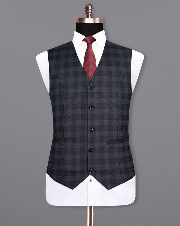 Bastille Grey Plaid Wool Rich Waistcoat V1498-36, V1498-38, V1498-40, V1498-42, V1498-44, V1498-46, V1498-48, V1498-50, V1498-52, V1498-54, V1498-56, V1498-58, V1498-60
