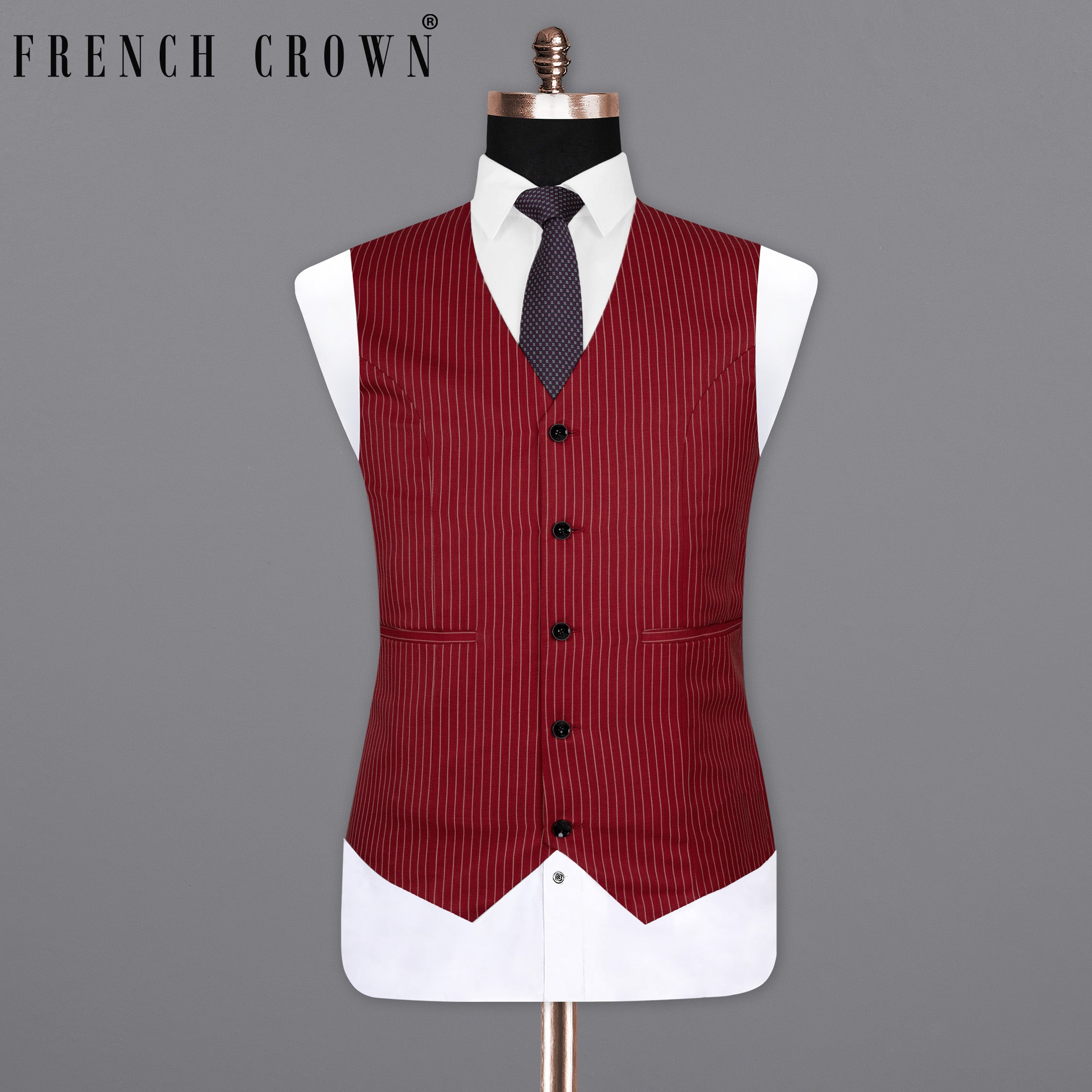 Merlot Red Striped Wool Rich Waistcoat - Main Image