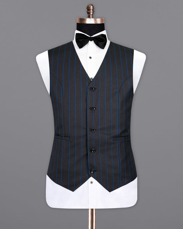 Jade Black Retro Striped Wool Rich Waistcoat V1508-36, V1508-38, V1508-40, V1508-42, V1508-44, V1508-46, V1508-48, V1508-50, V1508-52, V1508-54, V1508-56, V1508-58, V1508-60