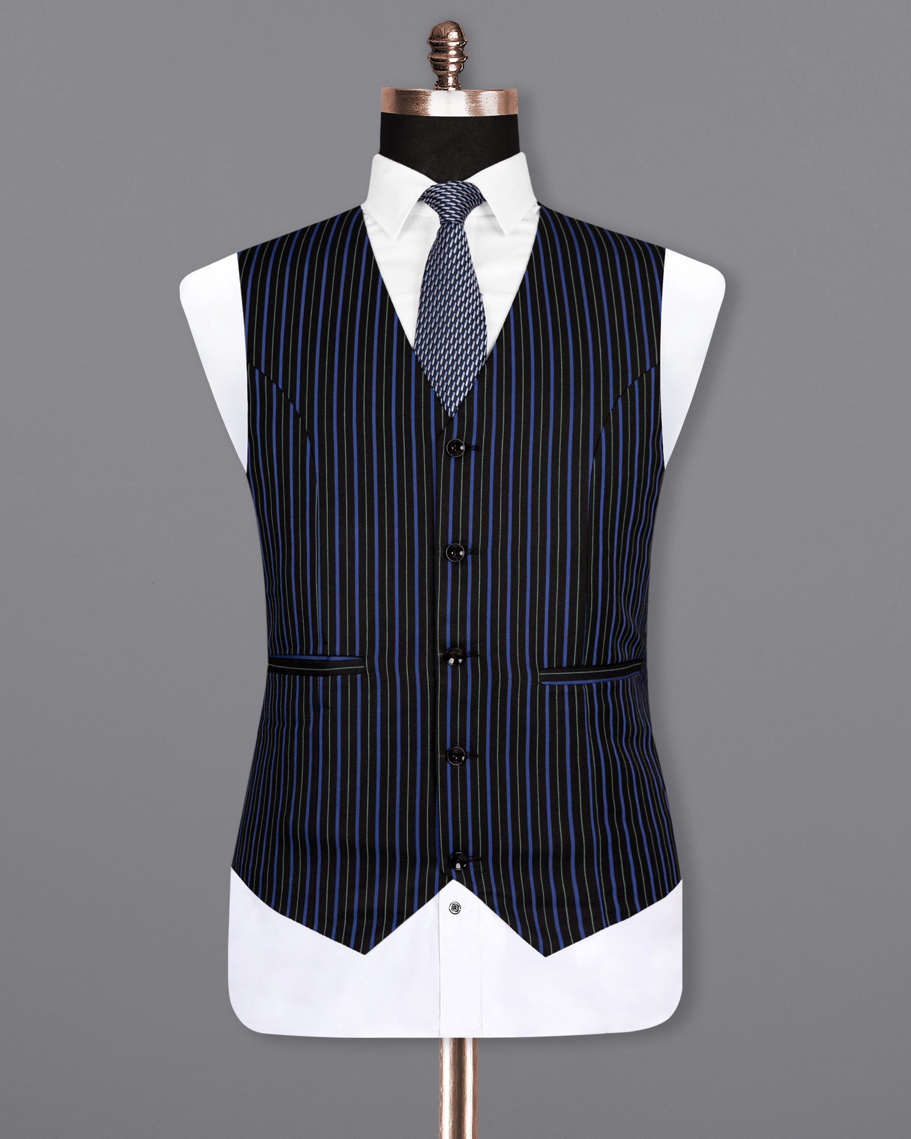 Jade Black and Mariner Blue Striped Woolrich Waistcoat V1519-36, V1519-38, V1519-40, V1519-42, V1519-44, V1519-46, V1519-48, V1519-50, V1519-52, V1519-54, V1519-56, V1519-58, V1519-60