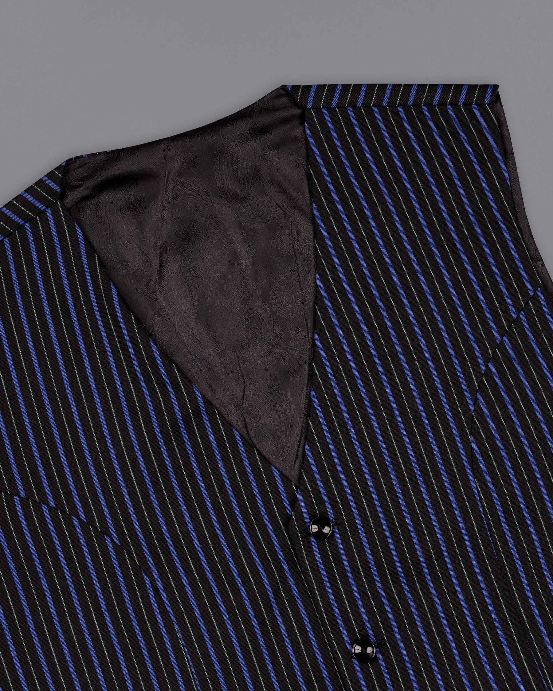 Jade Black and Mariner Blue Striped Woolrich Waistcoat V1519-36, V1519-38, V1519-40, V1519-42, V1519-44, V1519-46, V1519-48, V1519-50, V1519-52, V1519-54, V1519-56, V1519-58, V1519-60