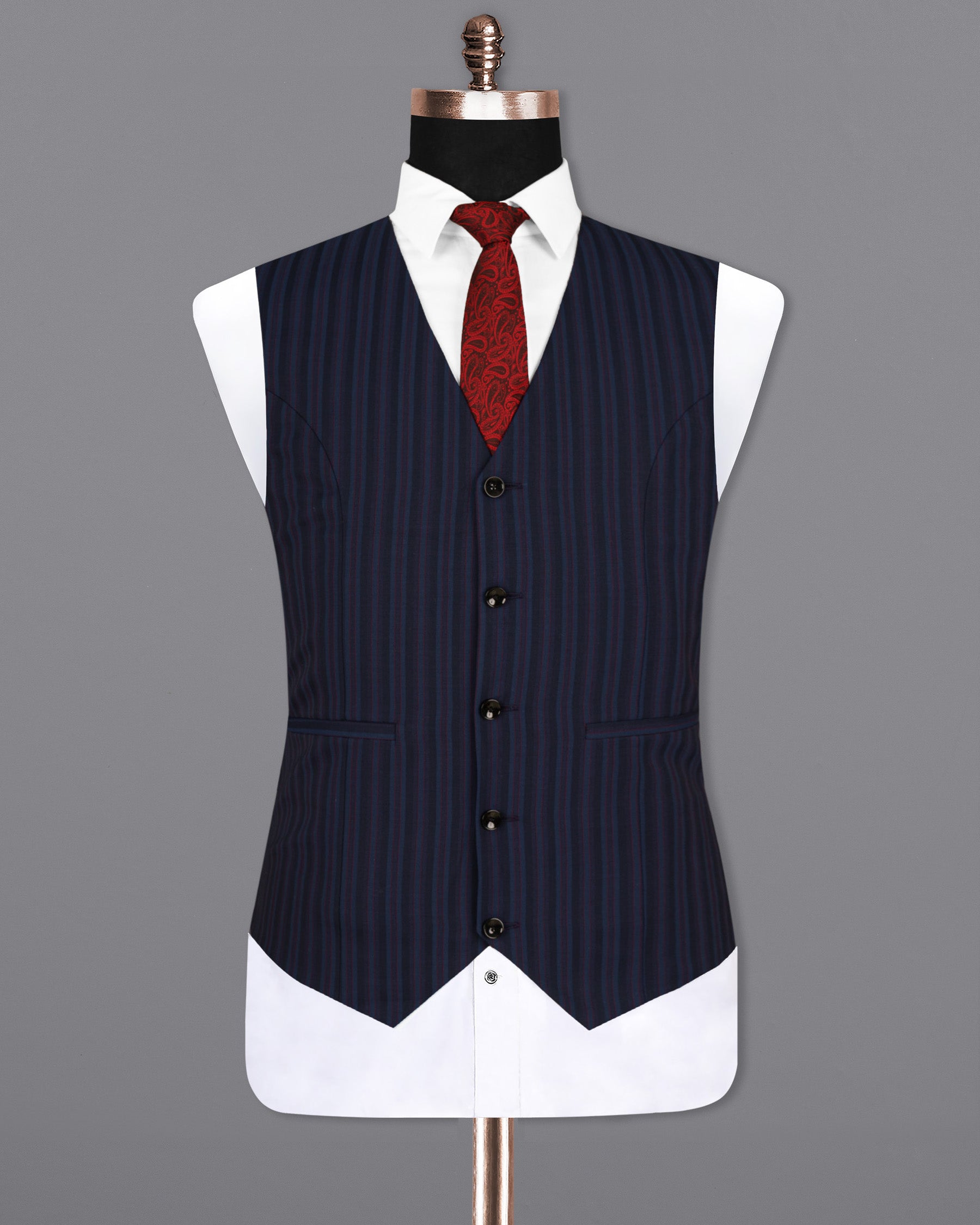 Licorice Blue Striped Wool Rich Waistcoat V1539-36, V1539-38, V1539-40, V1539-42, V1539-44, V1539-46, V1539-48, V1539-50, V1539-52, V1539-54, V1539-56, V1539-58, V1539-60