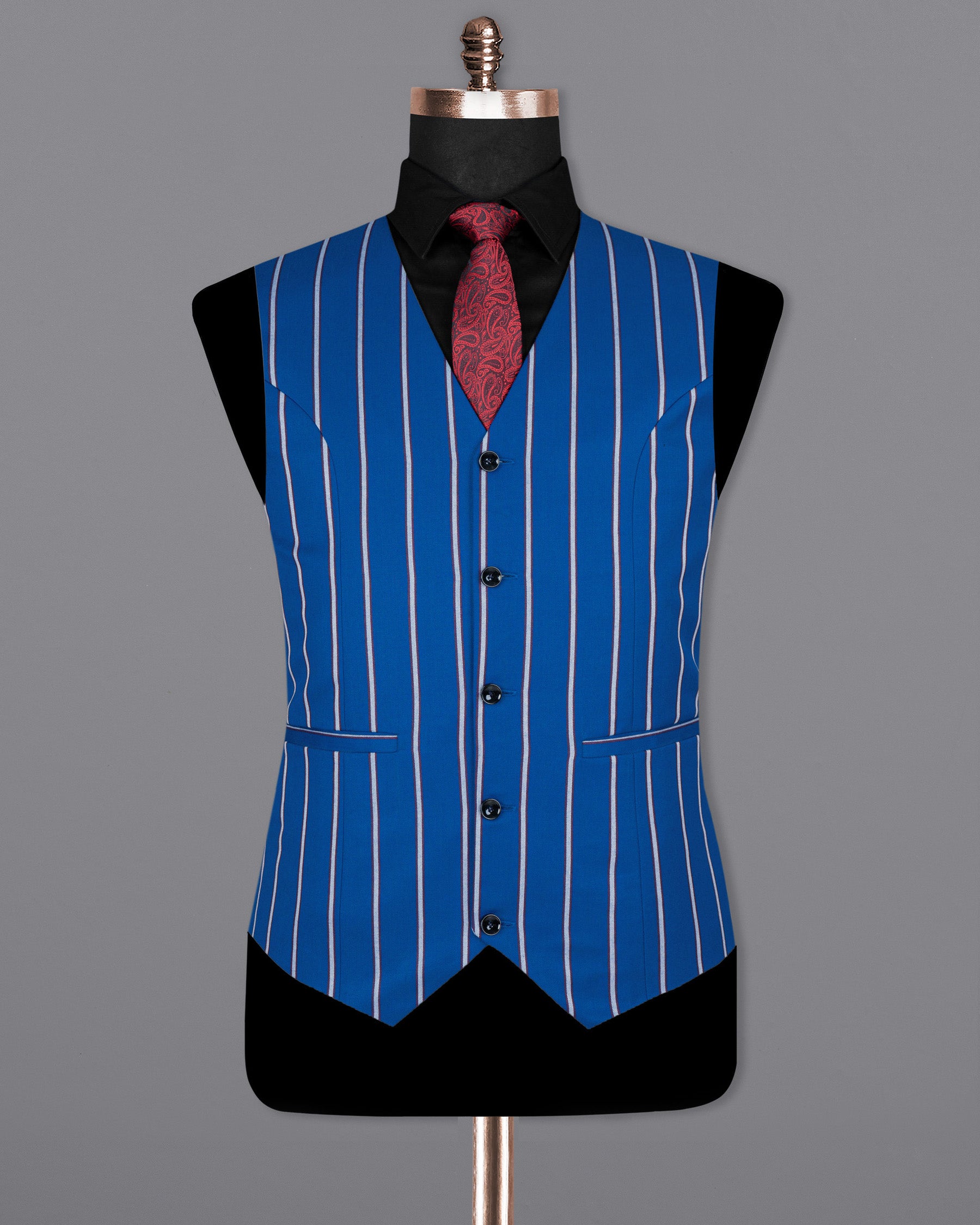 Cerulean Blue Striped Woolrich Waistcoat V1555-36, V1555-38, V1555-40, V1555-42, V1555-44, V1555-46, V1555-48, V1555-50, V1555-52, V1555-54, V1555-56, V1555-58, V1555-60