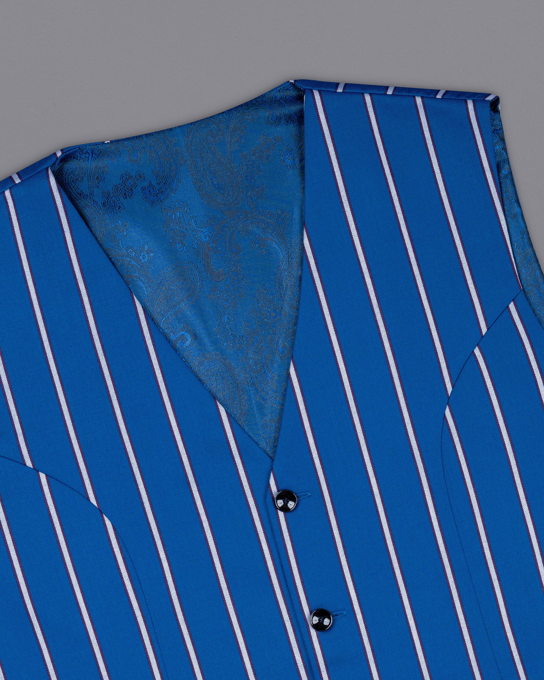 Cerulean Blue Striped Woolrich Waistcoat V1555-36, V1555-38, V1555-40, V1555-42, V1555-44, V1555-46, V1555-48, V1555-50, V1555-52, V1555-54, V1555-56, V1555-58, V1555-60