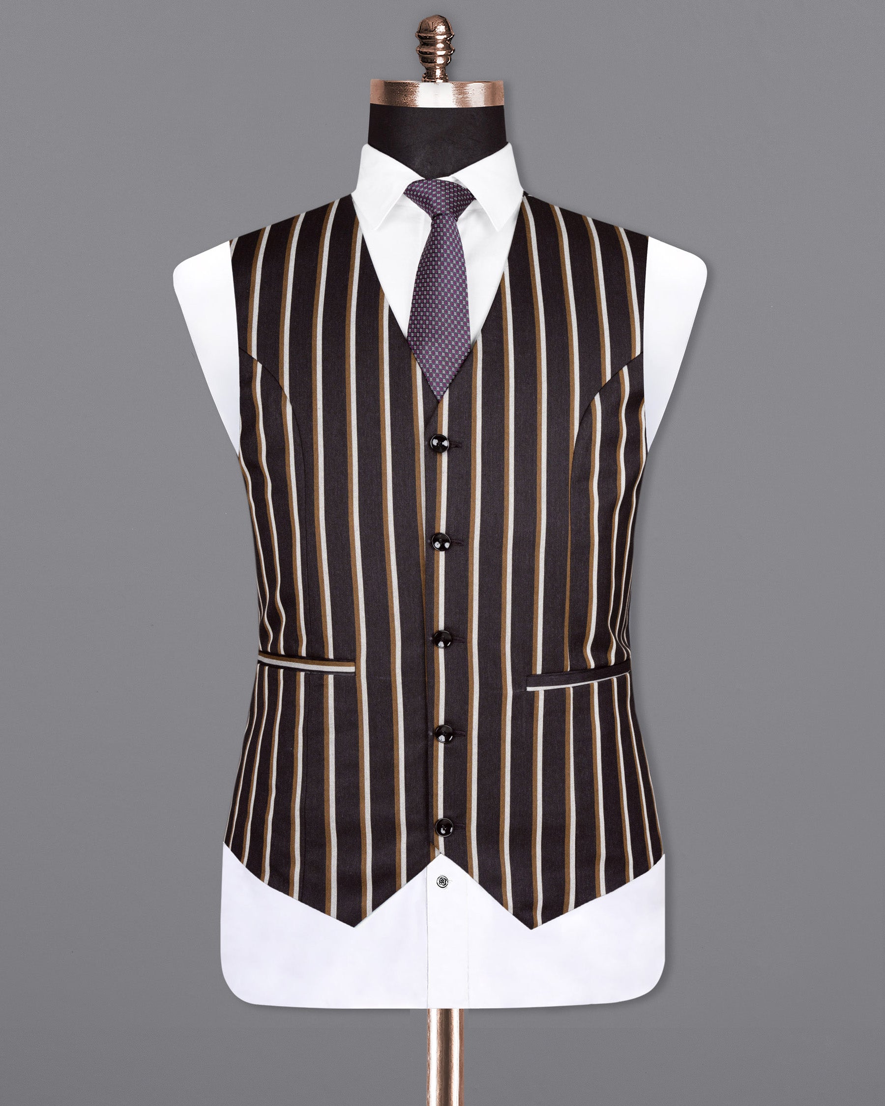 Eclipse Brown Striped Wool Rich Waistcoat V1560-36, V1560-38, V1560-40, V1560-42, V1560-44, V1560-46, V1560-48, V1560-50, V1560-52, V1560-54, V1560-56, V1560-58, V1560-60