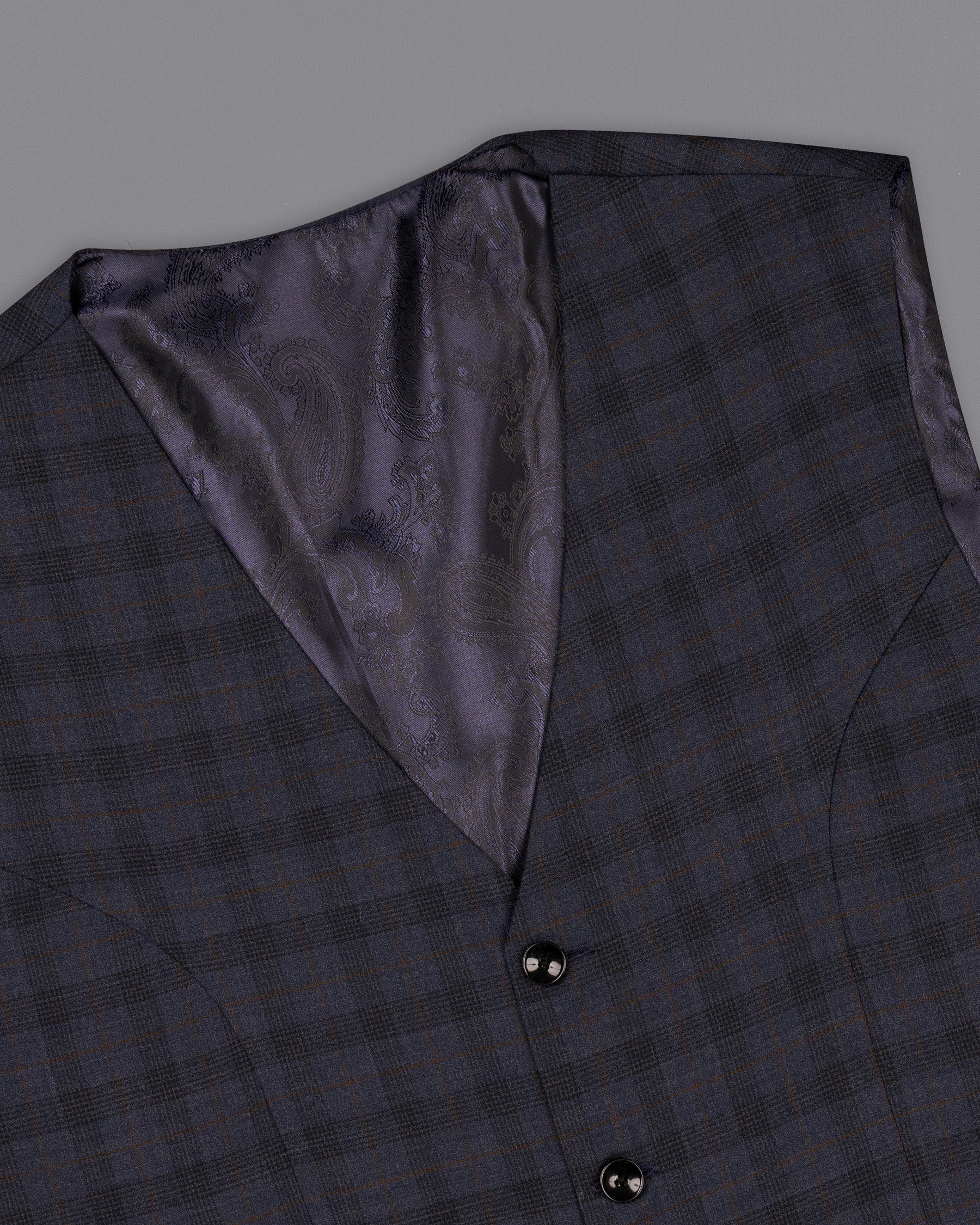 Navy Blue Plaid Wool Rich Waistcoat V1563-36, V1563-38, V1563-40, V1563-42, V1563-44, V1563-46, V1563-48, V1563-50, V1563-52, V1563-54, V1563-56, V1563-58, V1563-60