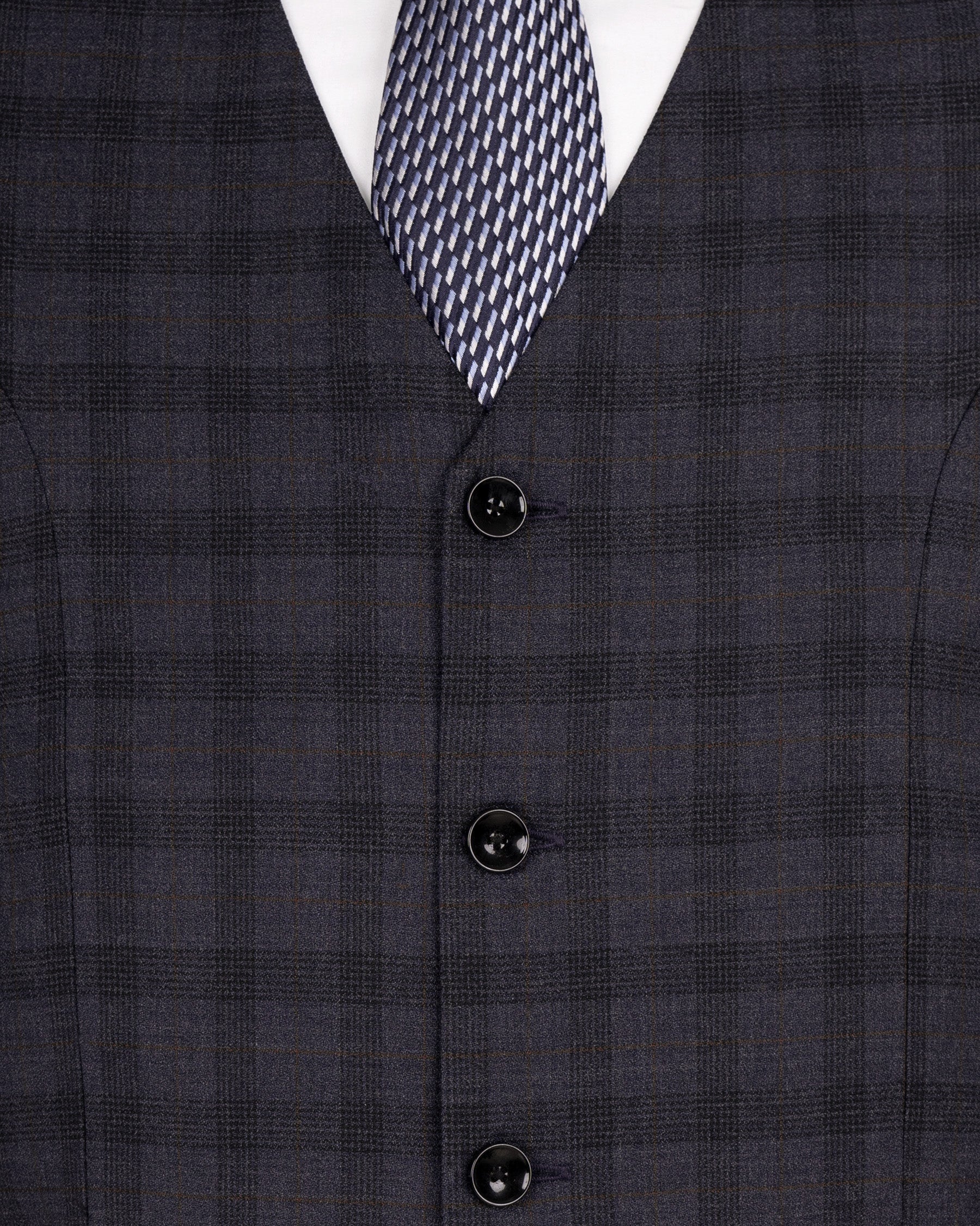 Navy Blue Plaid Wool Rich Waistcoat V1563-36, V1563-38, V1563-40, V1563-42, V1563-44, V1563-46, V1563-48, V1563-50, V1563-52, V1563-54, V1563-56, V1563-58, V1563-60