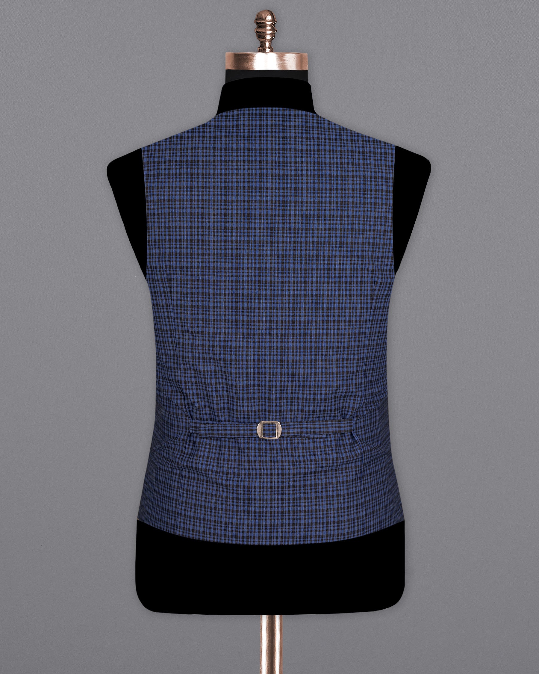 Chambray Blue and Jade Black Gingham Premium Cotton Waistcoat V1573-36, V1573-38, V1573-40, V1573-42, V1573-44, V1573-46, V1573-48, V1573-50, V1573-52, V1573-54, V1573-56, V1573-58, V1573-60