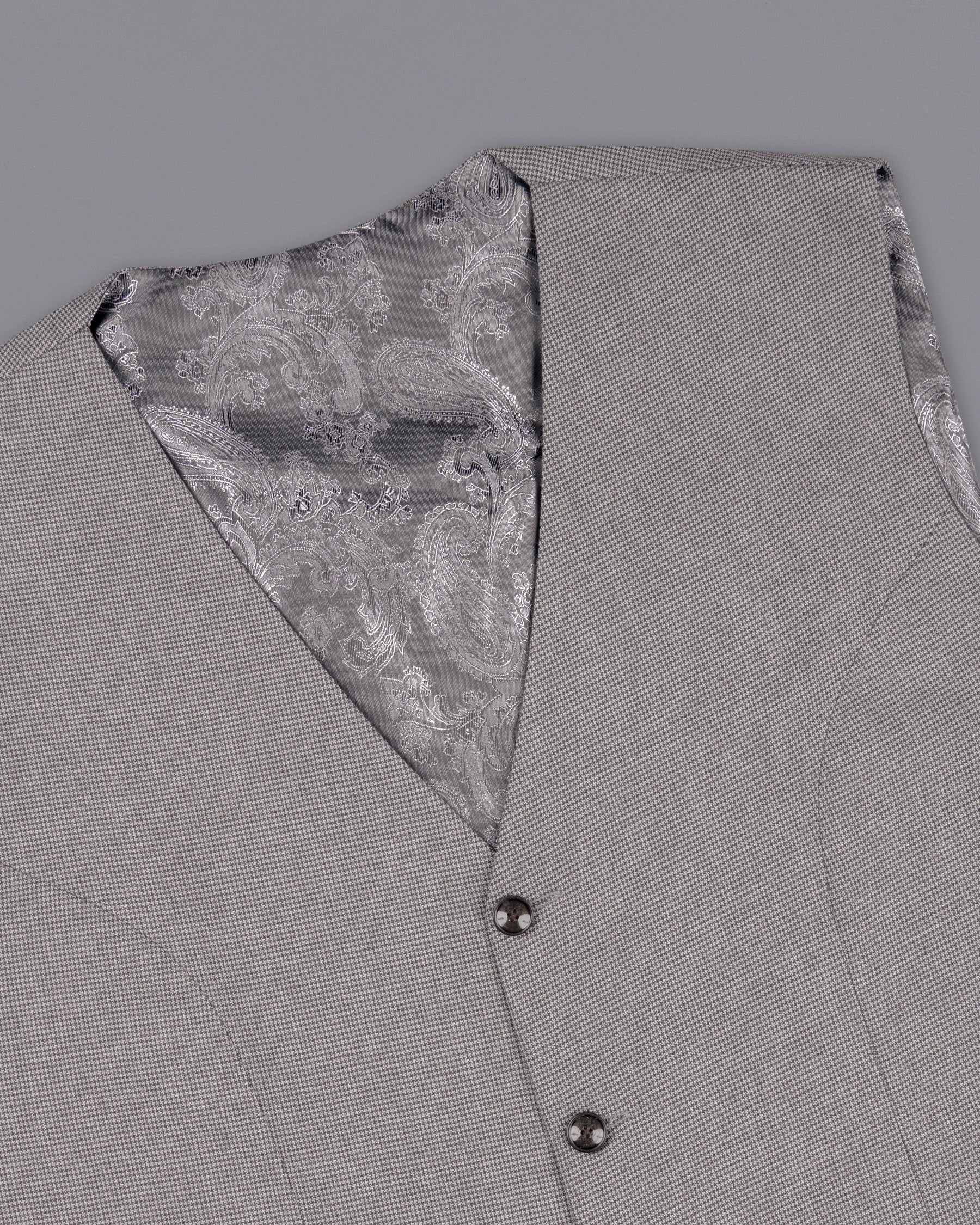 Mountain Mist Gray Houndstooth Wool Rich Waistcoat V1589-36, V1589-38, V1589-40, V1589-42, V1589-44, V1589-46, V1589-48, V1589-50, V1589-52, V1589-54, V1589-56, V1589-58, V1589-60