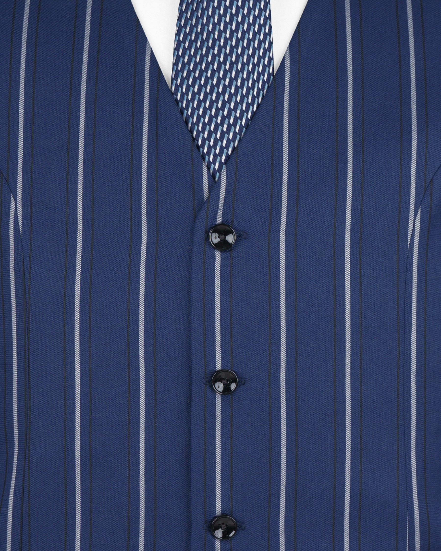 Rhino Blue Striped Wool Rich Waistcoat V1596-36, V1596-38, V1596-40, V1596-42, V1596-44, V1596-46, V1596-48, V1596-50, V1596-52, V1596-54, V1596-56, V1596-58, V1596-60