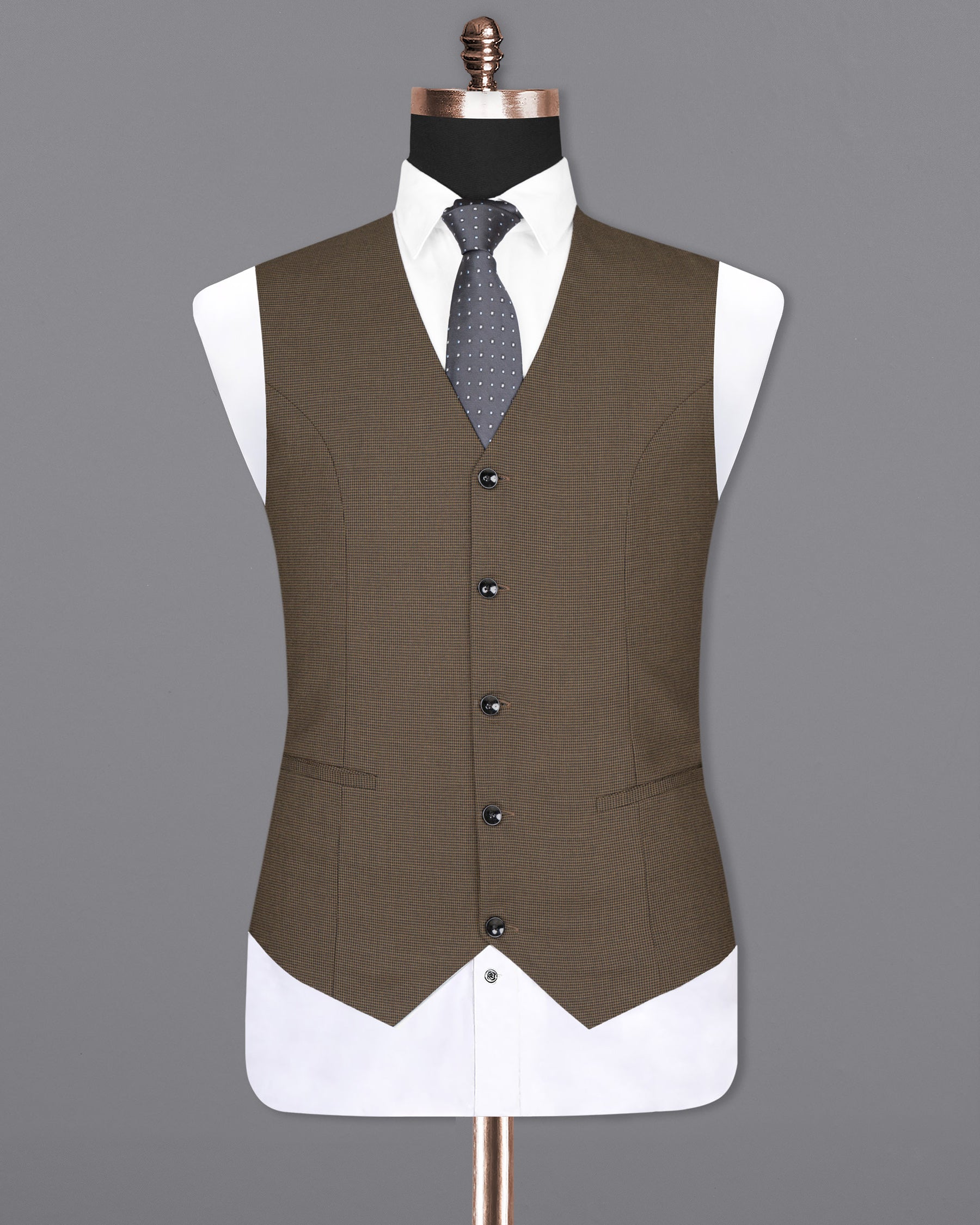 Coffee Brown Hounstooth Wool Rich Sports Waistcoat V1600-36, V1600-38, V1600-40, V1600-42, V1600-44, V1600-46, V1600-48, V1600-50, V1600-52, V1600-54, V1600-56, V1600-58, V1600-60