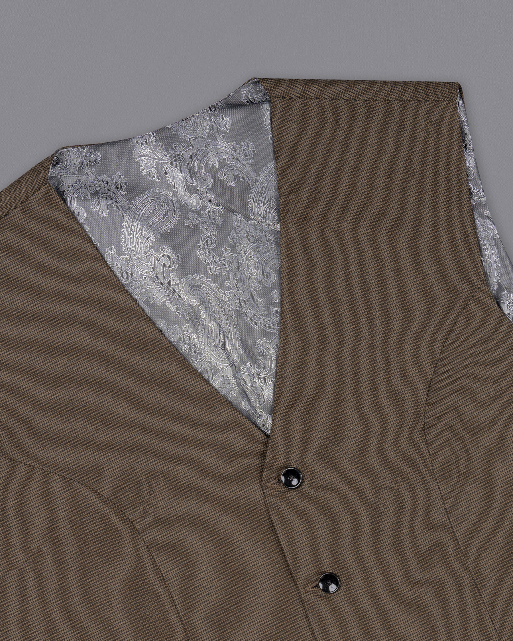 Coffee Brown Hounstooth Wool Rich Sports Waistcoat V1600-36, V1600-38, V1600-40, V1600-42, V1600-44, V1600-46, V1600-48, V1600-50, V1600-52, V1600-54, V1600-56, V1600-58, V1600-60