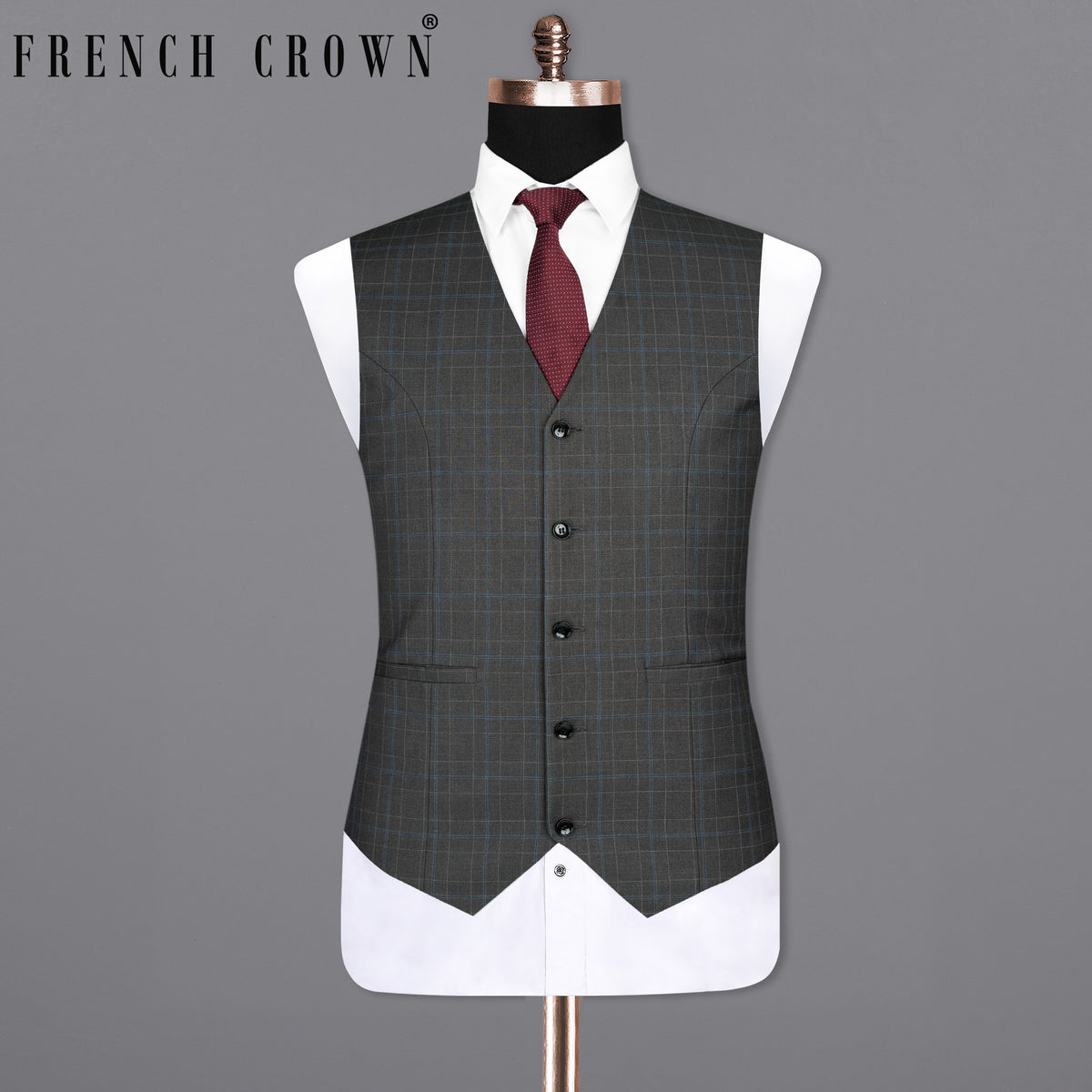 Cape Cod Gray Checks-Plaid Premium Wool Blend Waistcoats For Men